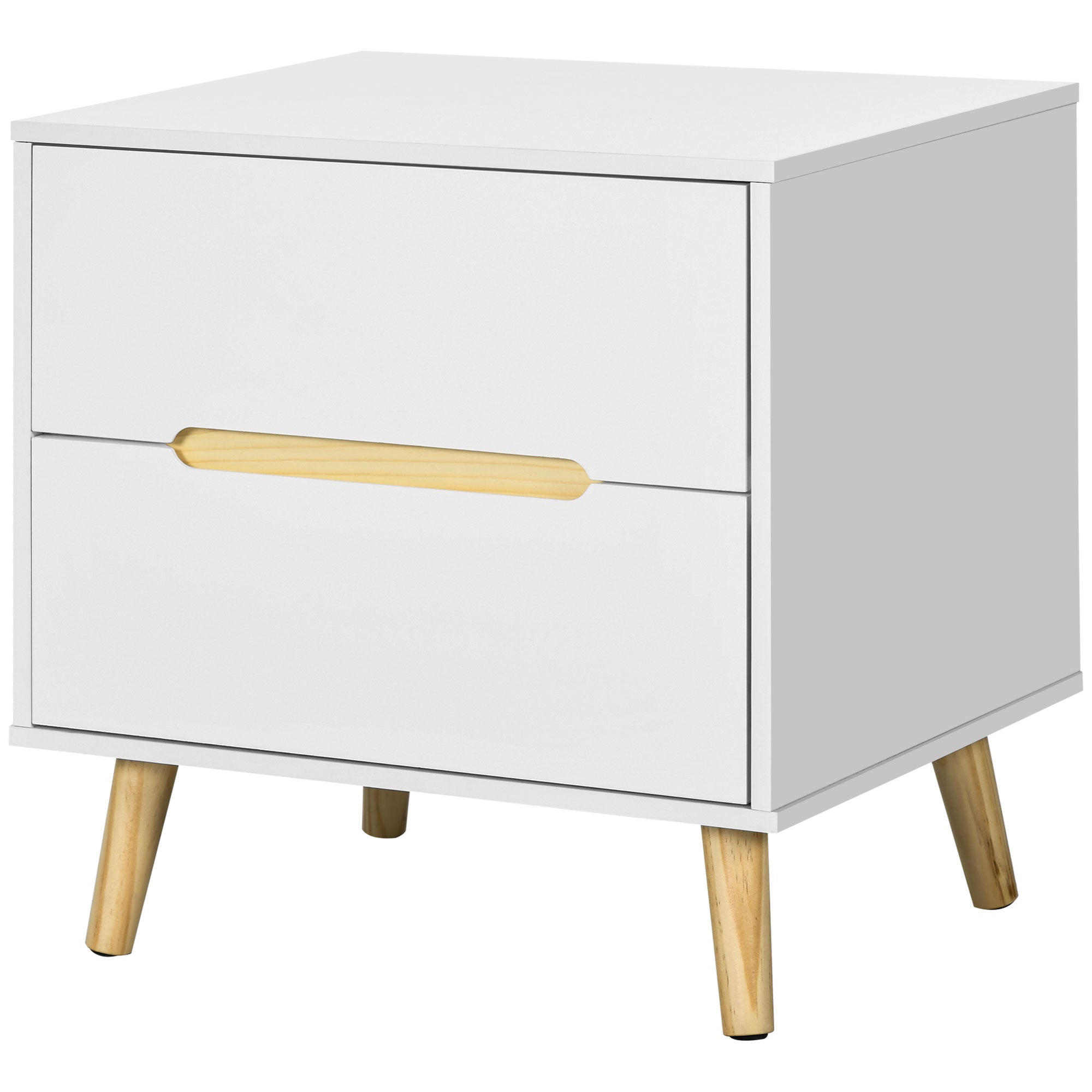 HOMCOM Bedside Table, Nightstand with 2 Drawers, Side Table with Pine Wood Legs for Bedroom, White