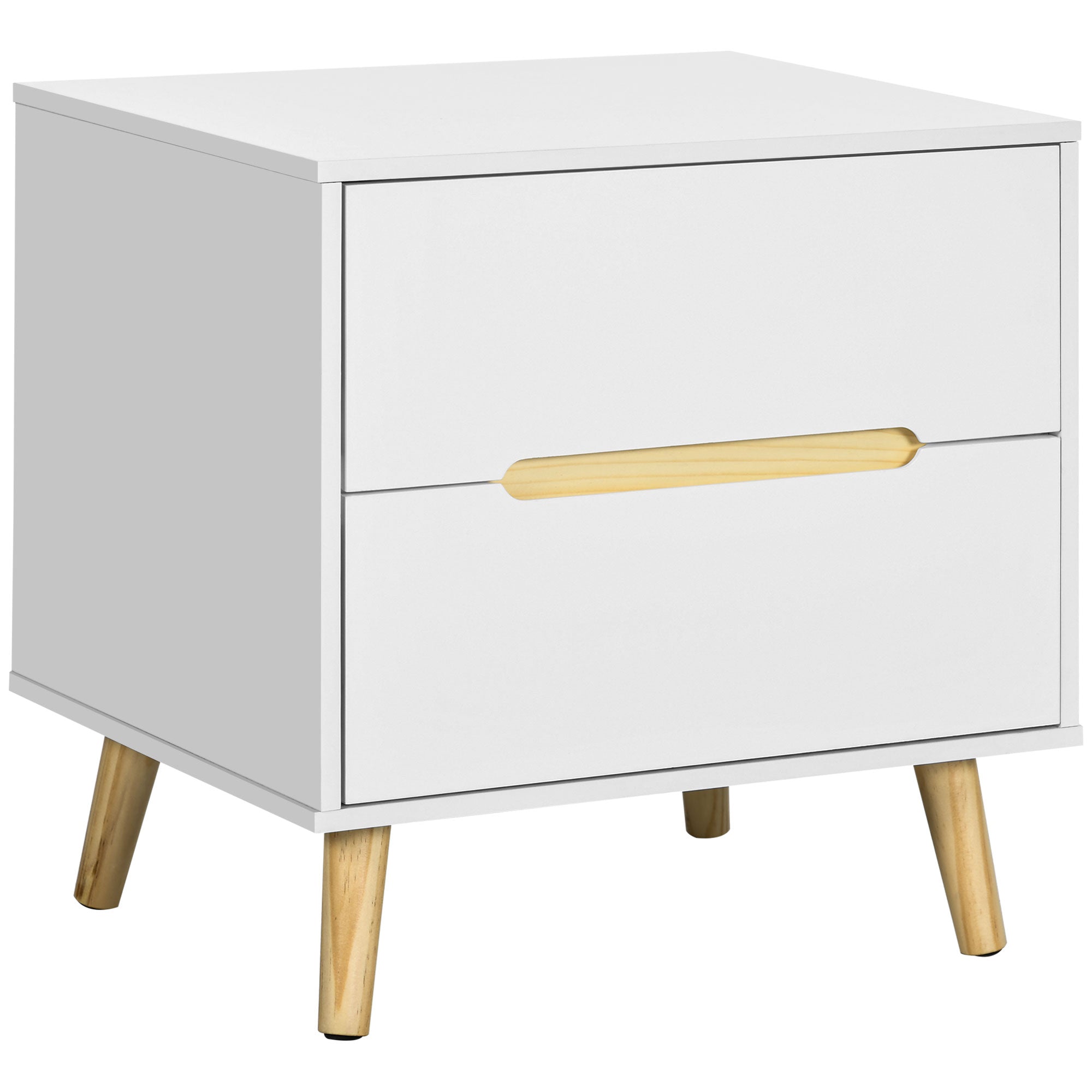 HOMCOM Bedside Table, Nightstand with 2 Drawers, Side Table with Pine Wood Legs for Bedroom, White