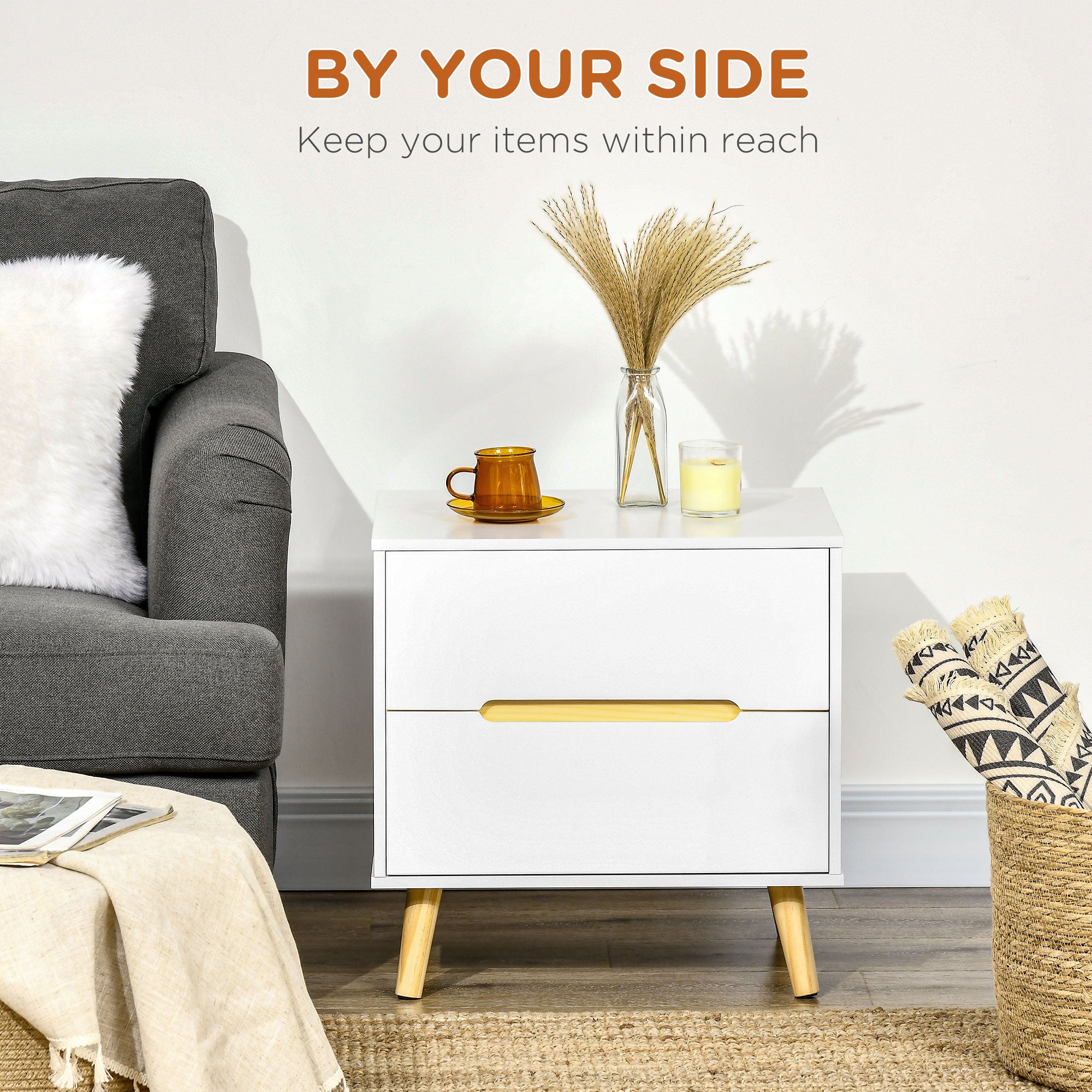 Modern Bedside Table, Nightstand with 2 Drawers, Side End Table with S