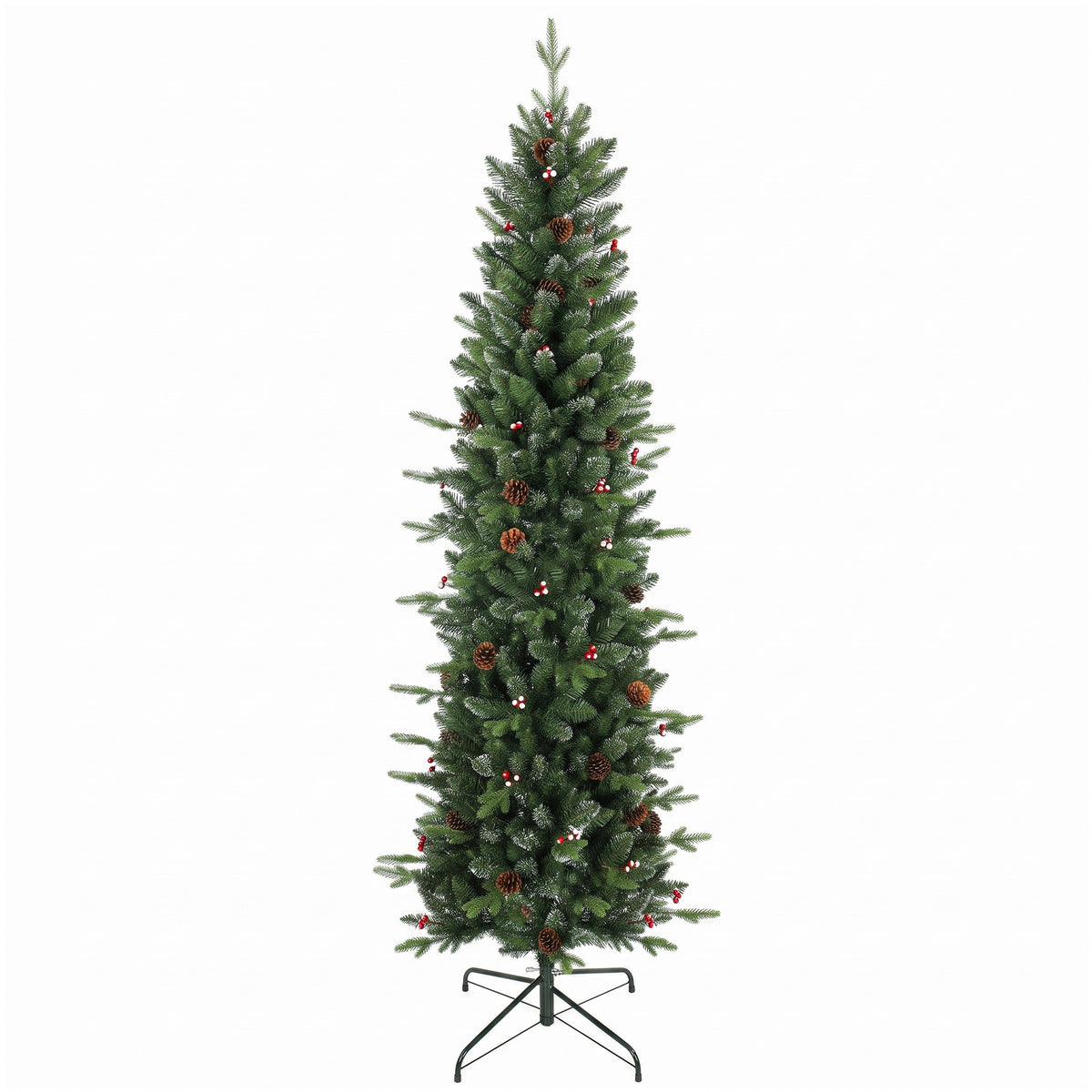 6ft/180cm Artificial Christmas Tree, Slim Gracious Pine Xmas Tree with 688 Branch Tips, Foldable Steel Stand, Easy Assembly for Home Office Holiday Decoration, Green