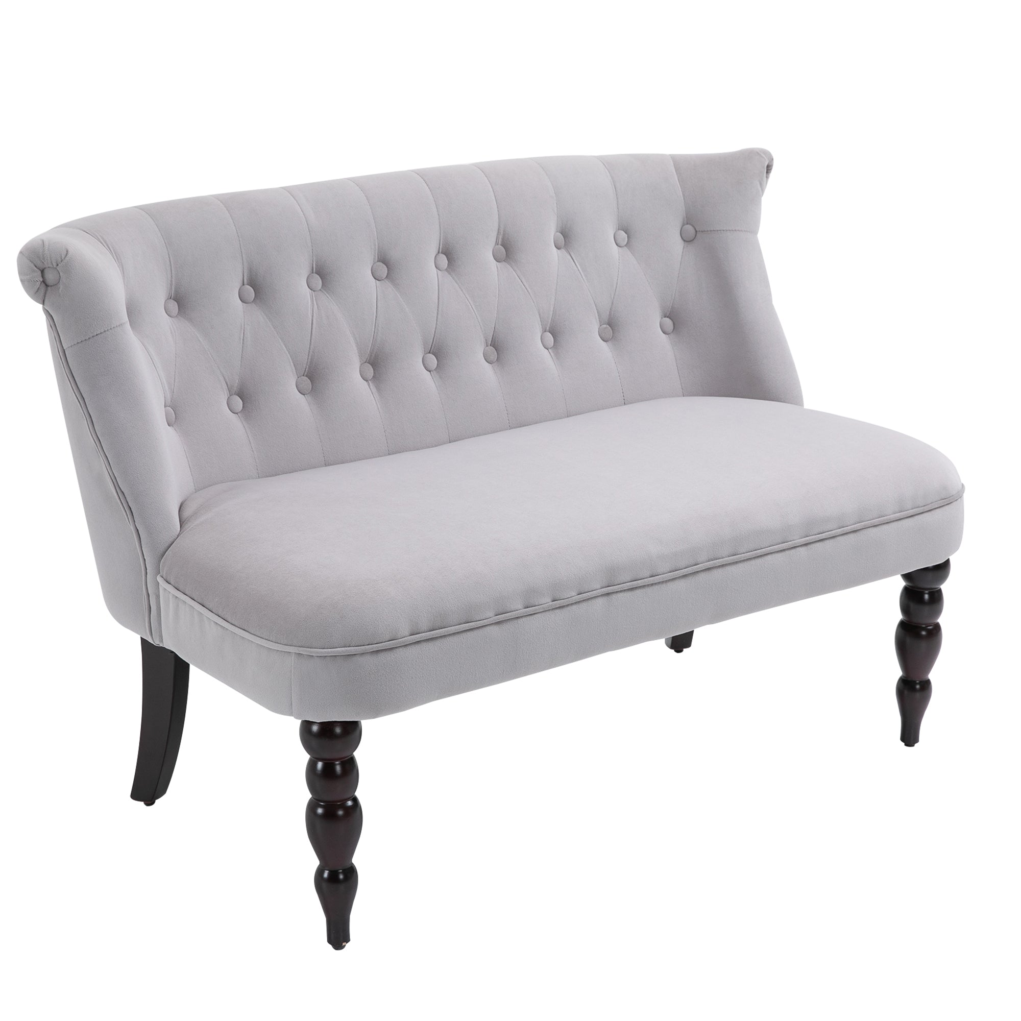 HOMCOM Loveseat with Wood Frame, Compact 2 Seater Sofa, Button Tufted Chaise Lounger with Carved Legs, Vintage Design for Bedroom Living room, Grey