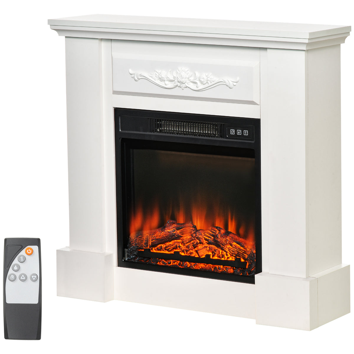 32" Electric Fireplace Heater with Mantel, Freestanding Fireplace Stove with Log Hearth, Adjustable Realistic Flame and Remote Control, 1400W, White