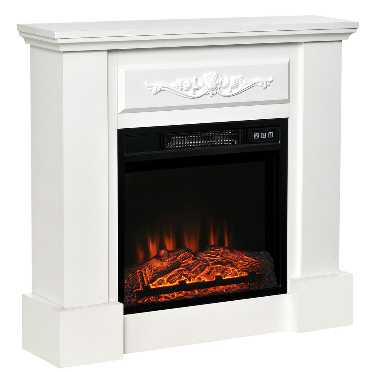 32" Electric Fireplace Heater with Mantel, Freestanding Fireplace Stove with Log Hearth, Adjustable Realistic Flame and Remote Control, 1400W, White