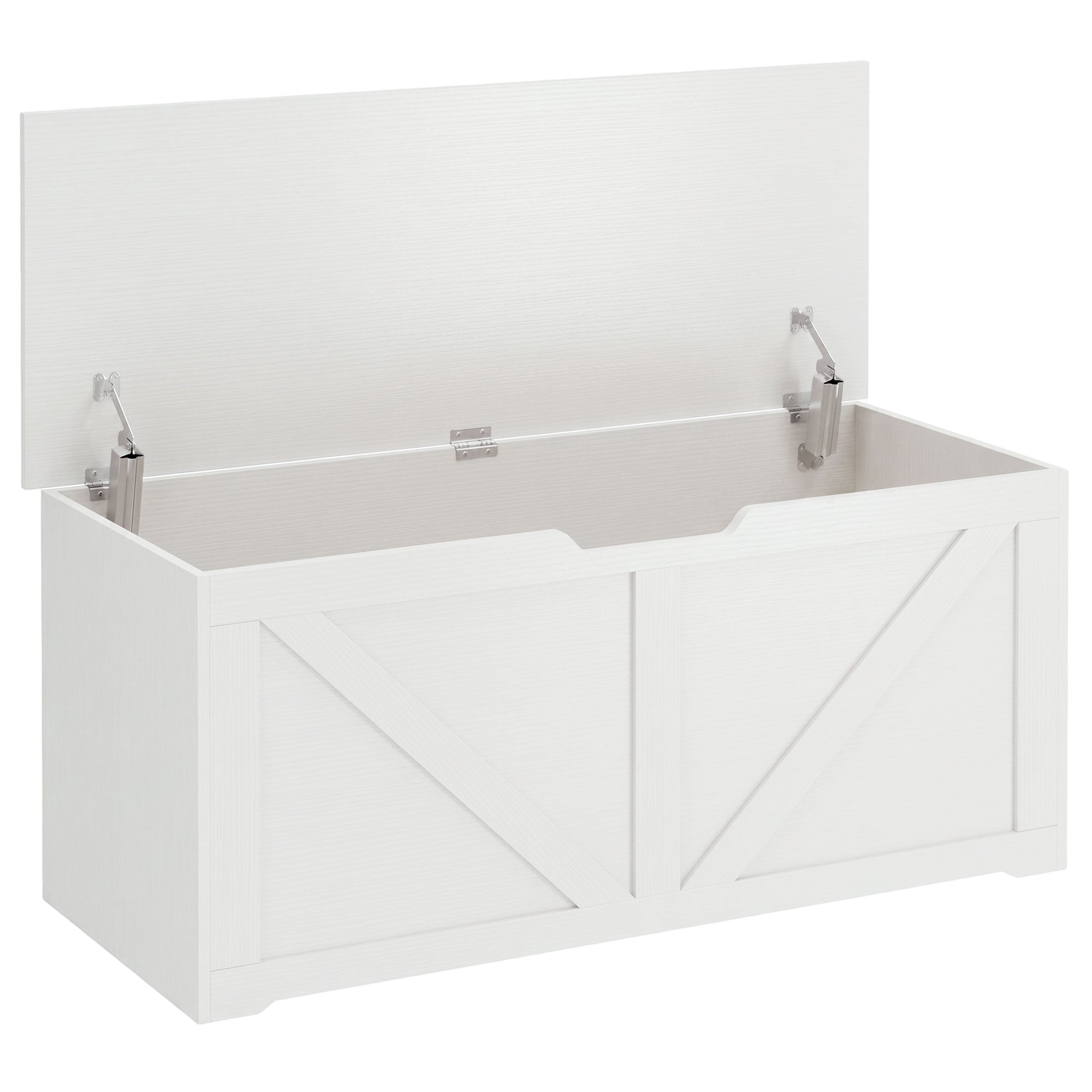 127L Storage Chest, Shoe Storage Trunk Bench Box with 2 Safety Hinges and U-shaped Cut-out Pull, Blanket Box Ottoman for Bedroom, Living Room, Entryway, 100 x 40 x 45 cm, White Wood-Effect