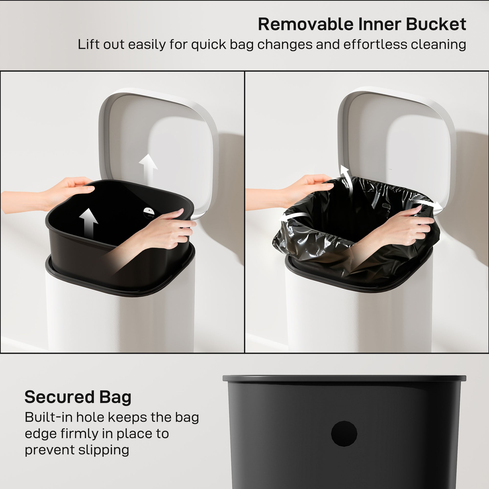 30L Kitchen Bin with Lid, Compact Pedal Bin with Soft-Close and Stay-Open Lid, Removable Inner Bucket, Fingerprint-Resistant for Kitchen, Home, Office, Bedroom, Cream White