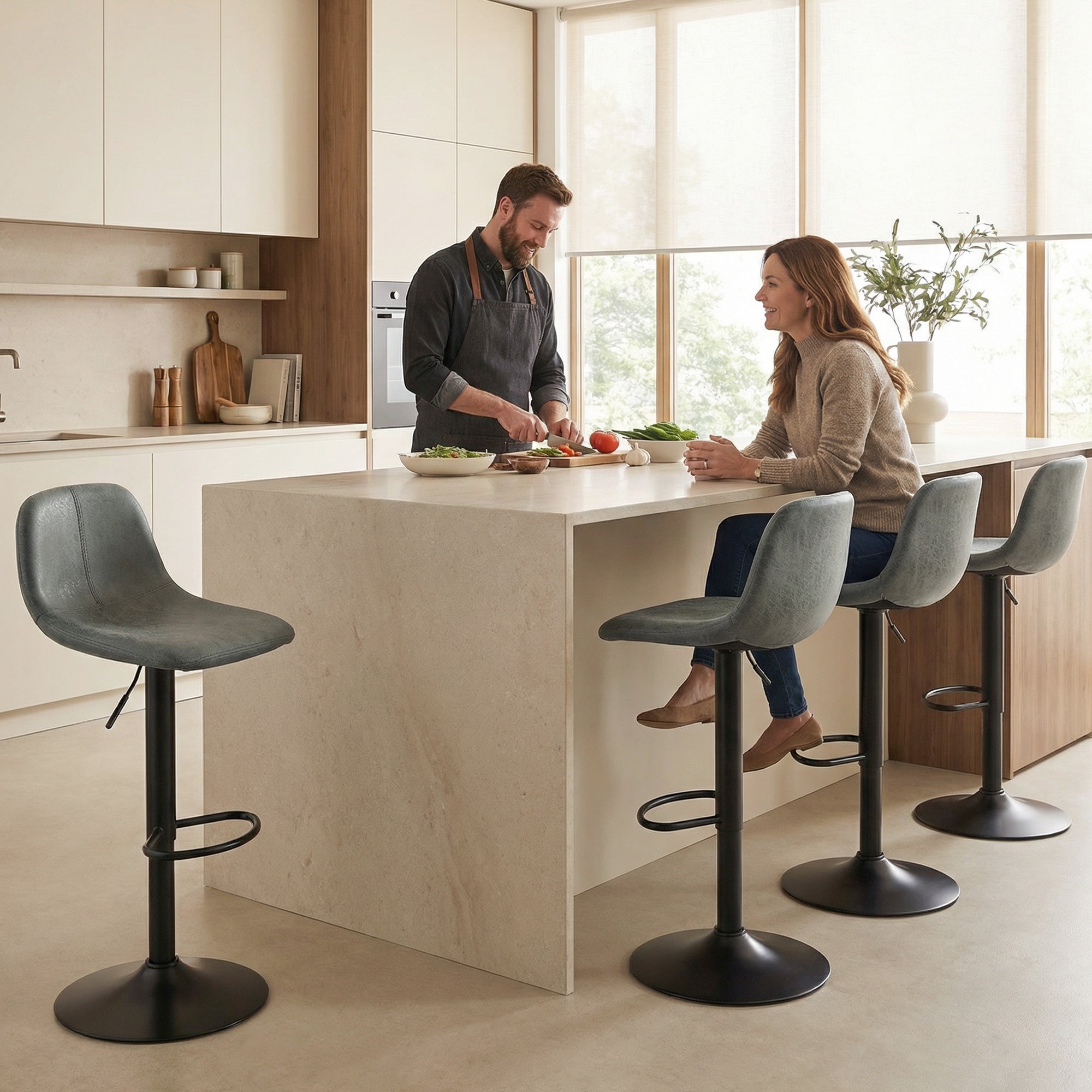 Bar Stools Set of 2, Modern Swivel Barstools, Height Adjustable Breakfast Bar Chairs with Footrest for Kitchen Island and Dining Room, Green
