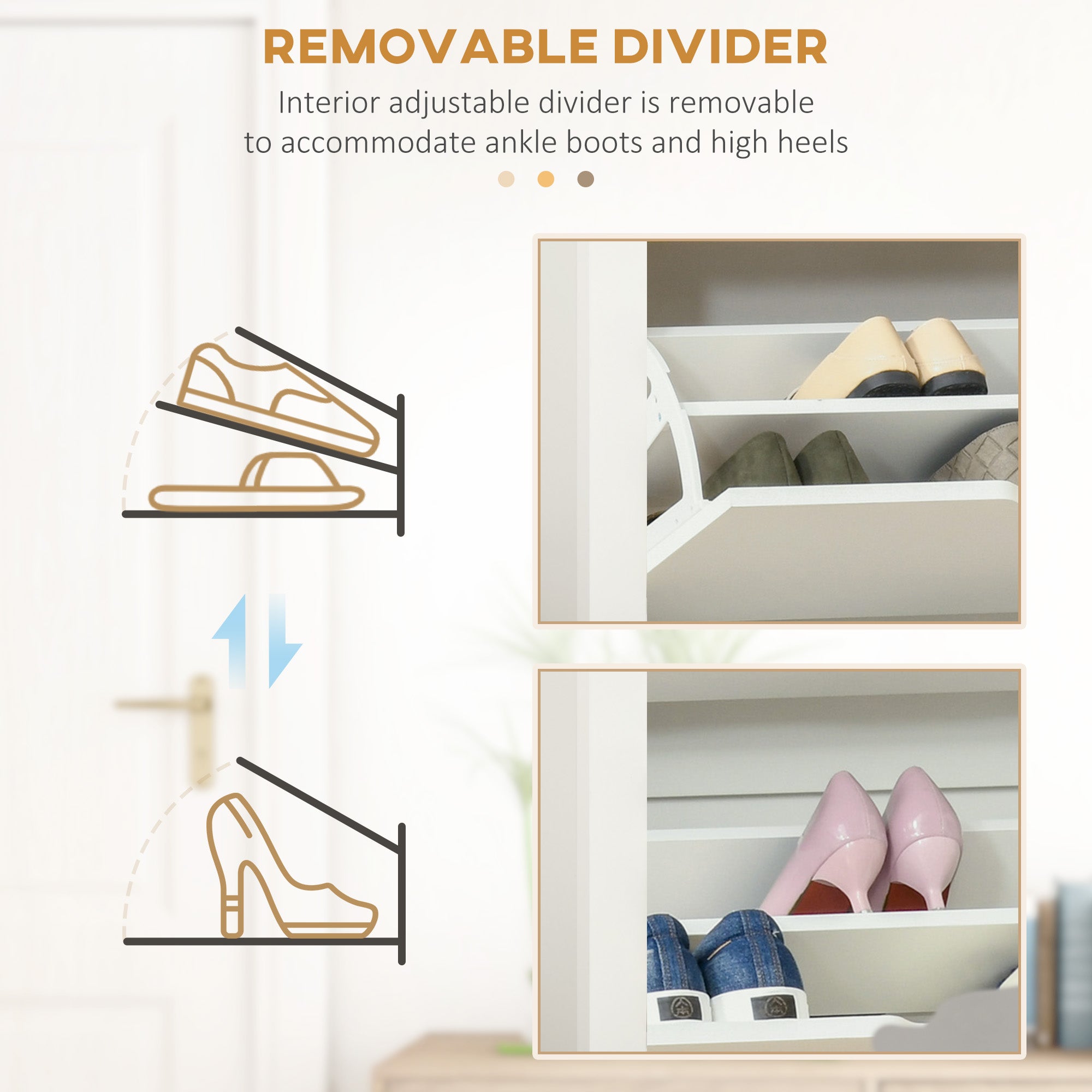 HOMCOM Narrow Shoe Cabinet, Space Saving Shoe Storage Cabinet with 2 Flip Drawers and Adjustable Shelves for 12 Pairs of Shoes for Hallway and Living Room, White