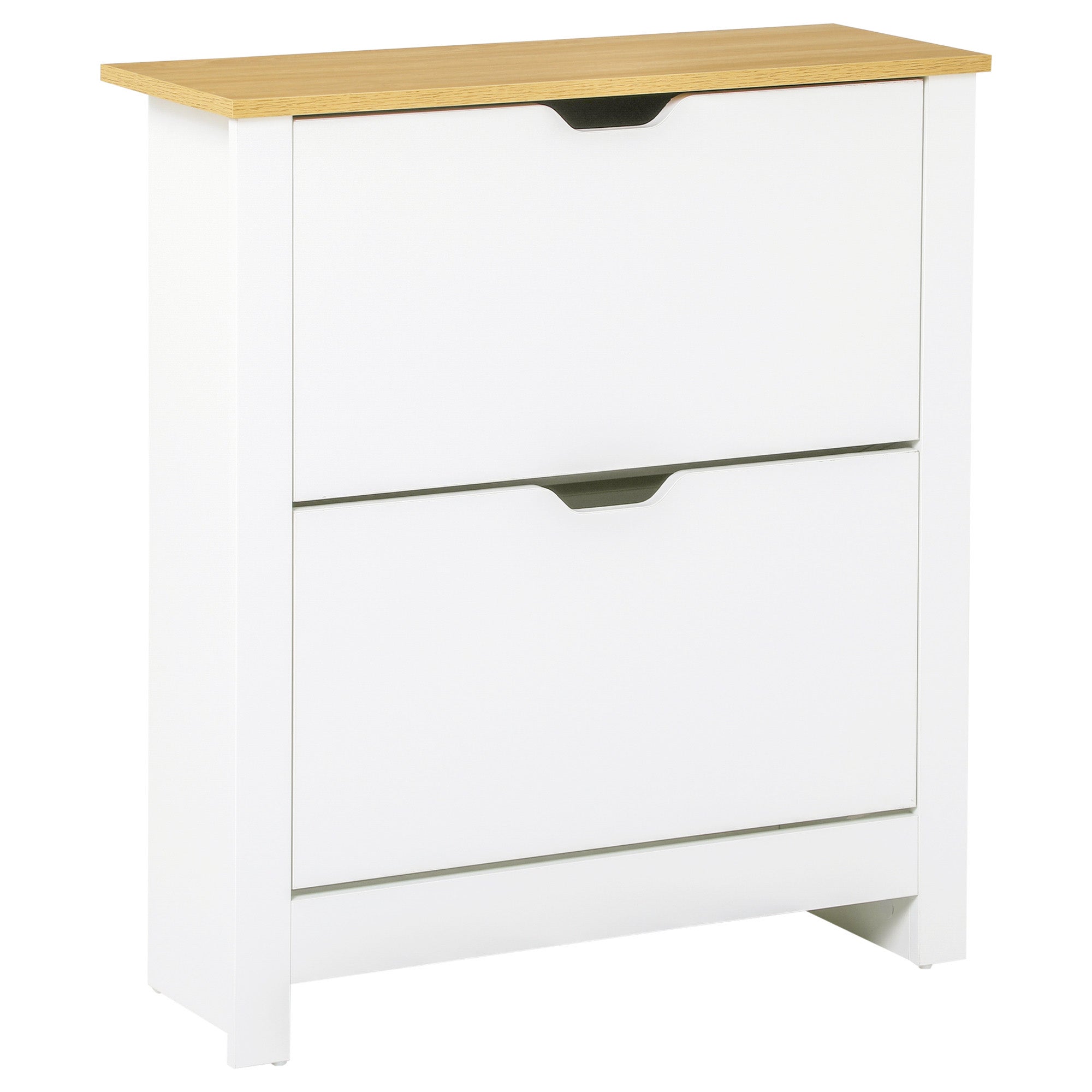 HOMCOM Narrow Shoe Cabinet, Space Saving Shoe Storage Cabinet with 2 Flip Drawers and Adjustable Shelves for 12 Pairs of Shoes for Hallway and Living Room, White