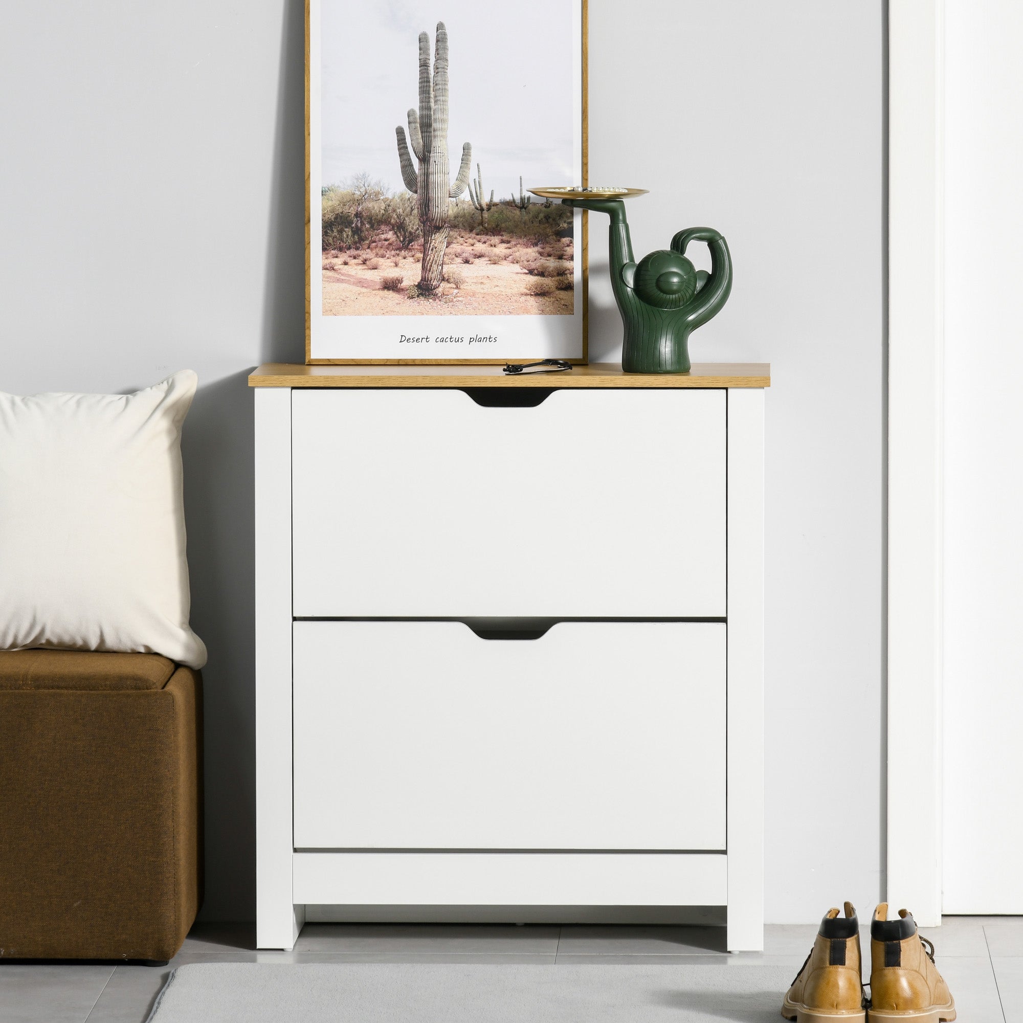HOMCOM Narrow Shoe Cabinet, Space Saving Shoe Storage Cabinet with 2 Flip Drawers and Adjustable Shelves for 12 Pairs of Shoes for Hallway and Living Room, White