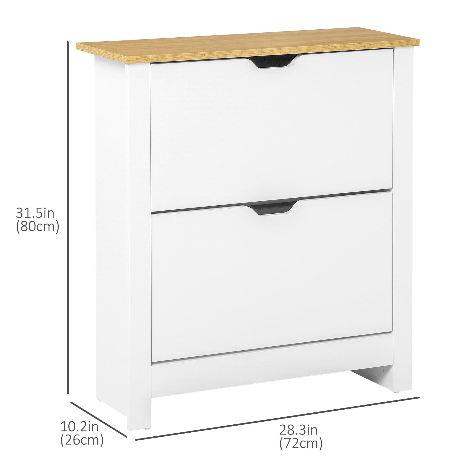 HOMCOM Narrow Shoe Cabinet, Space Saving Shoe Storage Cabinet with 2 Flip Drawers and Adjustable Shelves for 12 Pairs of Shoes for Hallway and Living Room, White