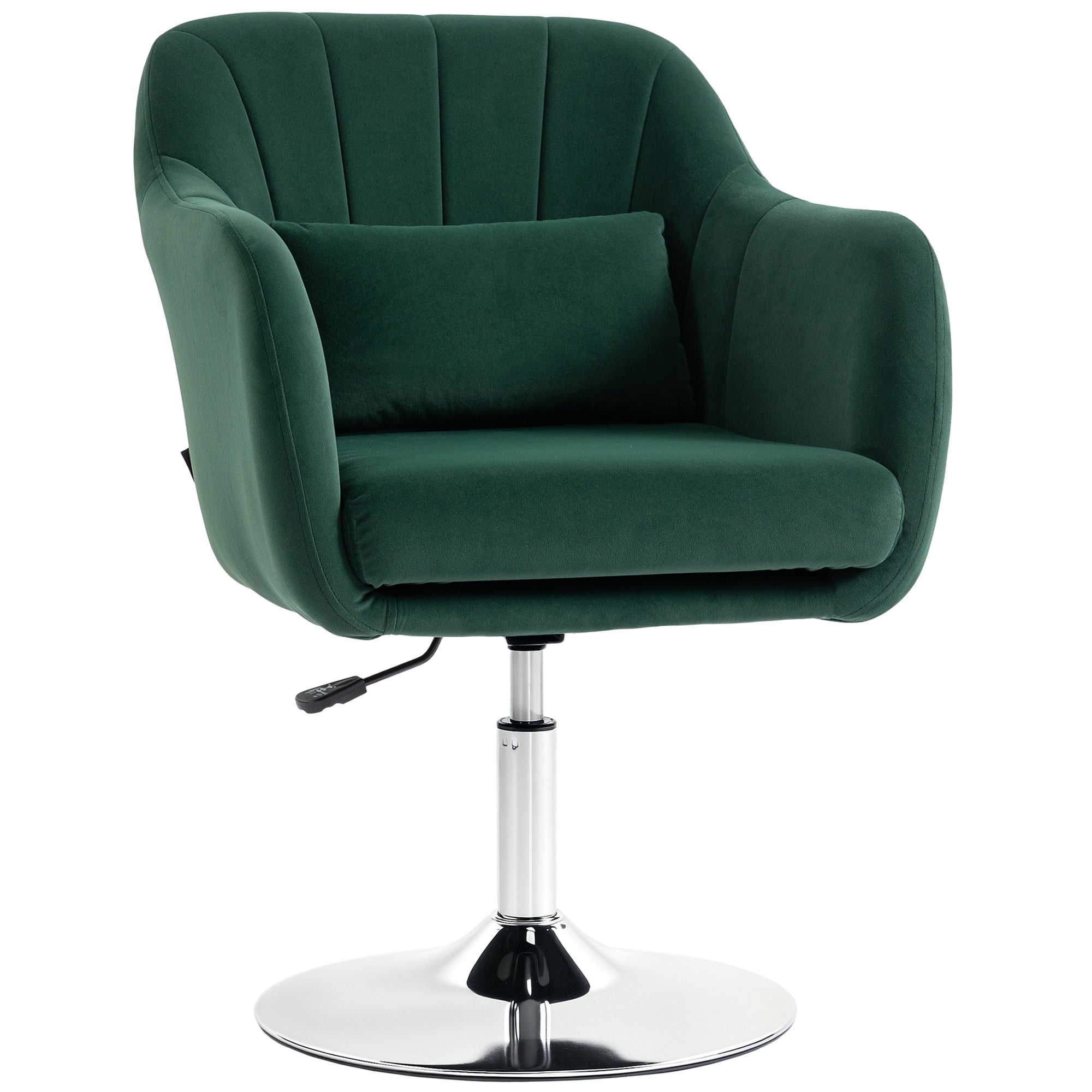 Swivel Accent Chair, Velvet Fabric Tub Vanity Chair, Modern Armchair with Adjustable Height and Lumbar Support for Living Room Bedroom Salon Make up Room Dressing Table, Dark Green