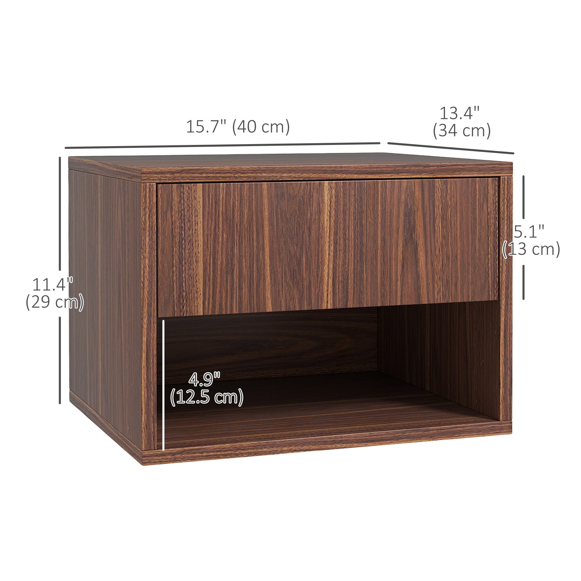 HOMCOM Floating Nightstand Set of 2, Wall Mounted Bedside Table with Drawer and Shelf, End Table for Bedroom, Brown