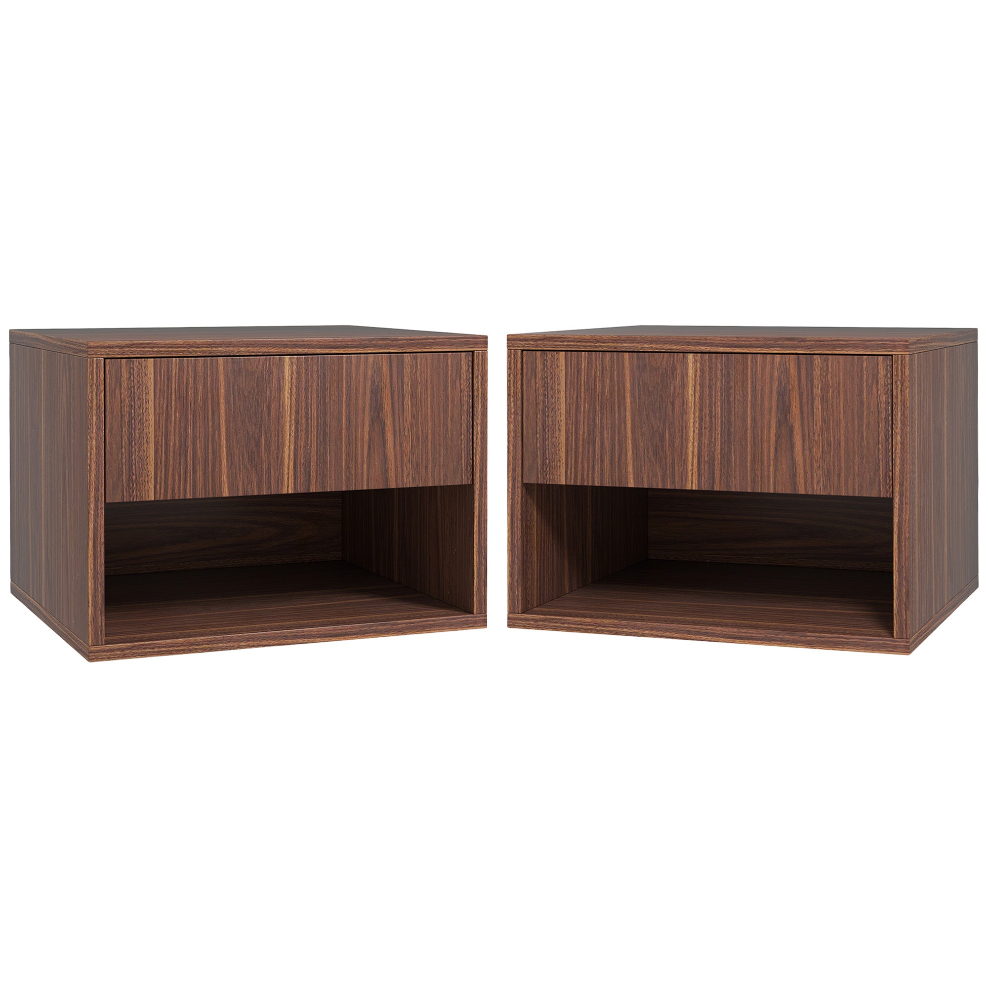 HOMCOM Floating Nightstand Set of 2, Wall Mounted Bedside Table with Drawer and Shelf, End Table for Bedroom, Brown