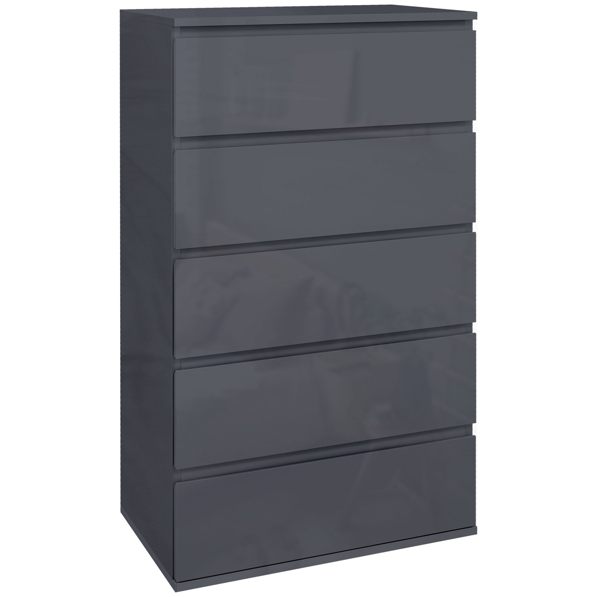 HOMCOM High Gloss Chest of Drawers, 5 Drawers Dresser, Modern Storage Drawer Unit with Soft Closing Mechanism for Bedroom, Grey