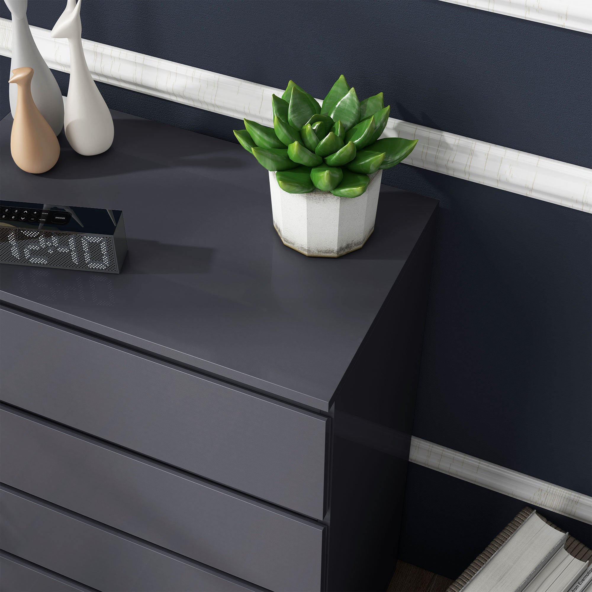 HOMCOM High Gloss Chest of Drawers, 5 Drawers Dresser, Modern Storage Drawer Unit with Soft Closing Mechanism for Bedroom, Grey