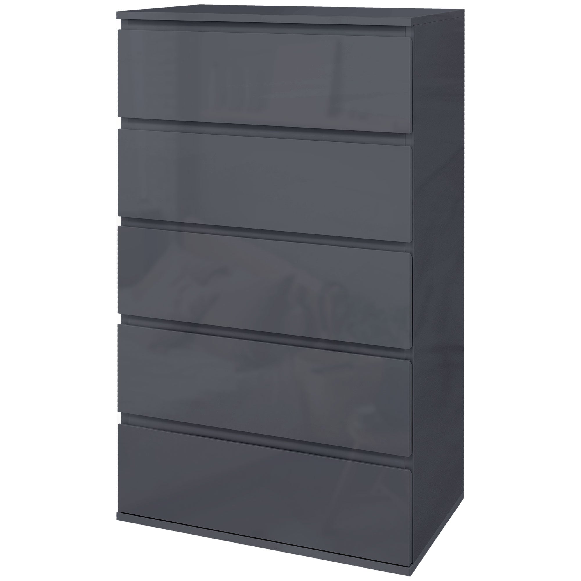 HOMCOM High Gloss Chest of Drawers, 5 Drawers Dresser, Modern Storage Drawer Unit with Soft Closing Mechanism for Bedroom, Grey