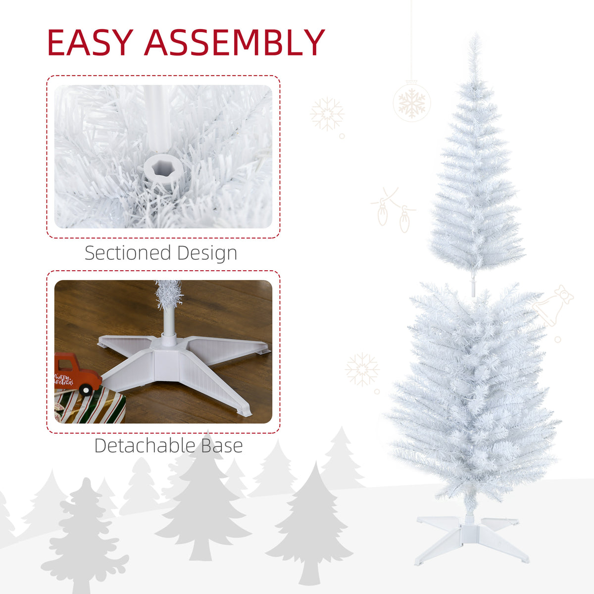 5 ft Pre-Lit Slim Pencil Artificial Christmas Tree with 294 Tips, 110 Warm White LED Lights, White