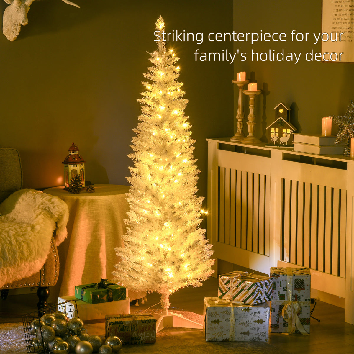 5 ft Pre-Lit Slim Pencil Artificial Christmas Tree with 294 Tips, 110 Warm White LED Lights, White