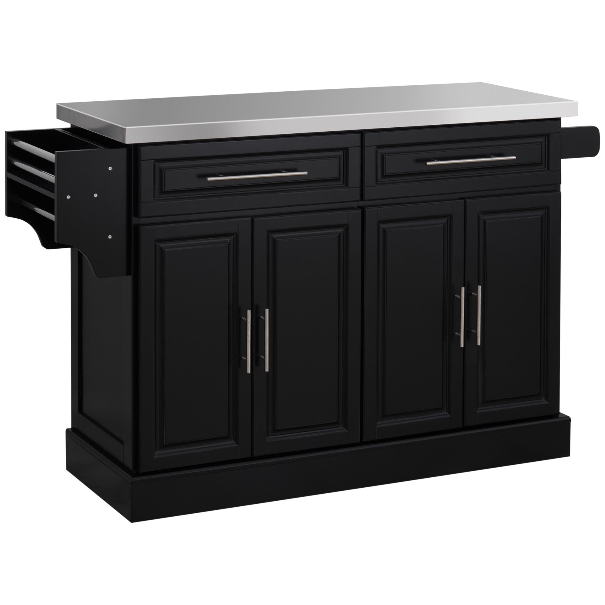 Rolling Kitchen Island with Storage Portable Cart with Stainless Steel Top 2 Drawers Black