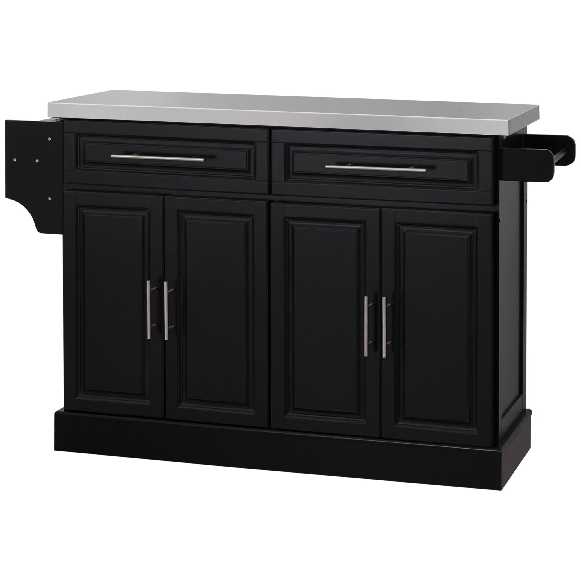 Rolling Kitchen Island with Storage Portable Cart with Stainless Steel Top 2 Drawers Black