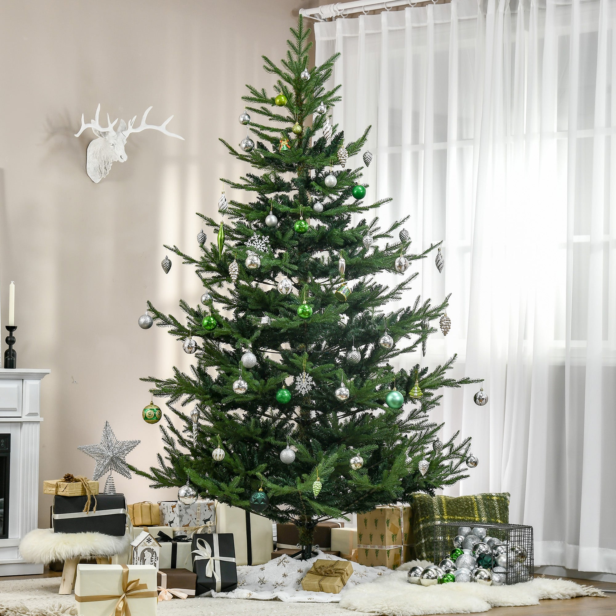 7.5 Foot Artificial Christmas Tree Pine Hinged Xmas Tree with 1218 Realistic Branches Green