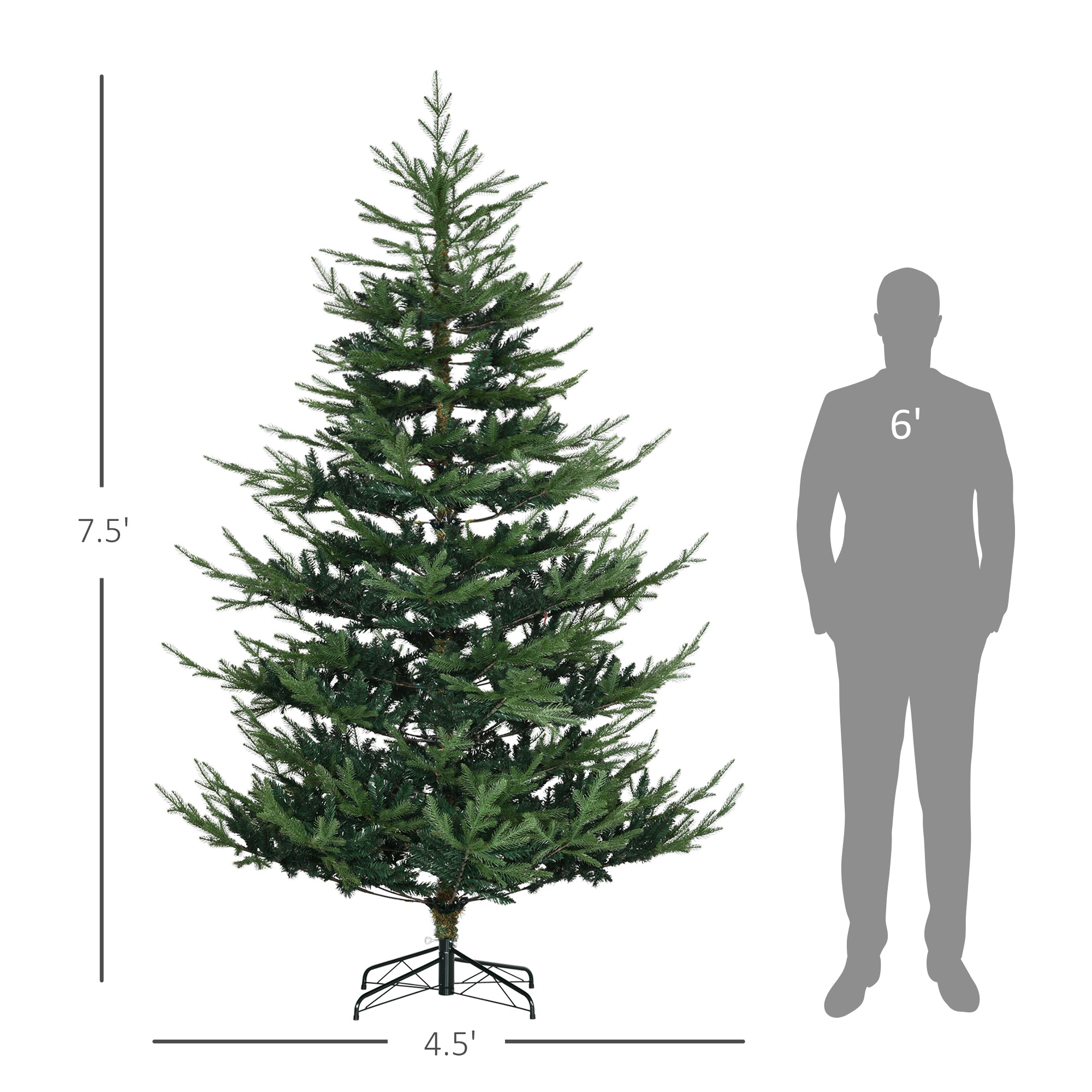 7.5 Foot Artificial Christmas Tree Pine Hinged Xmas Tree with 1218 Realistic Branches Green