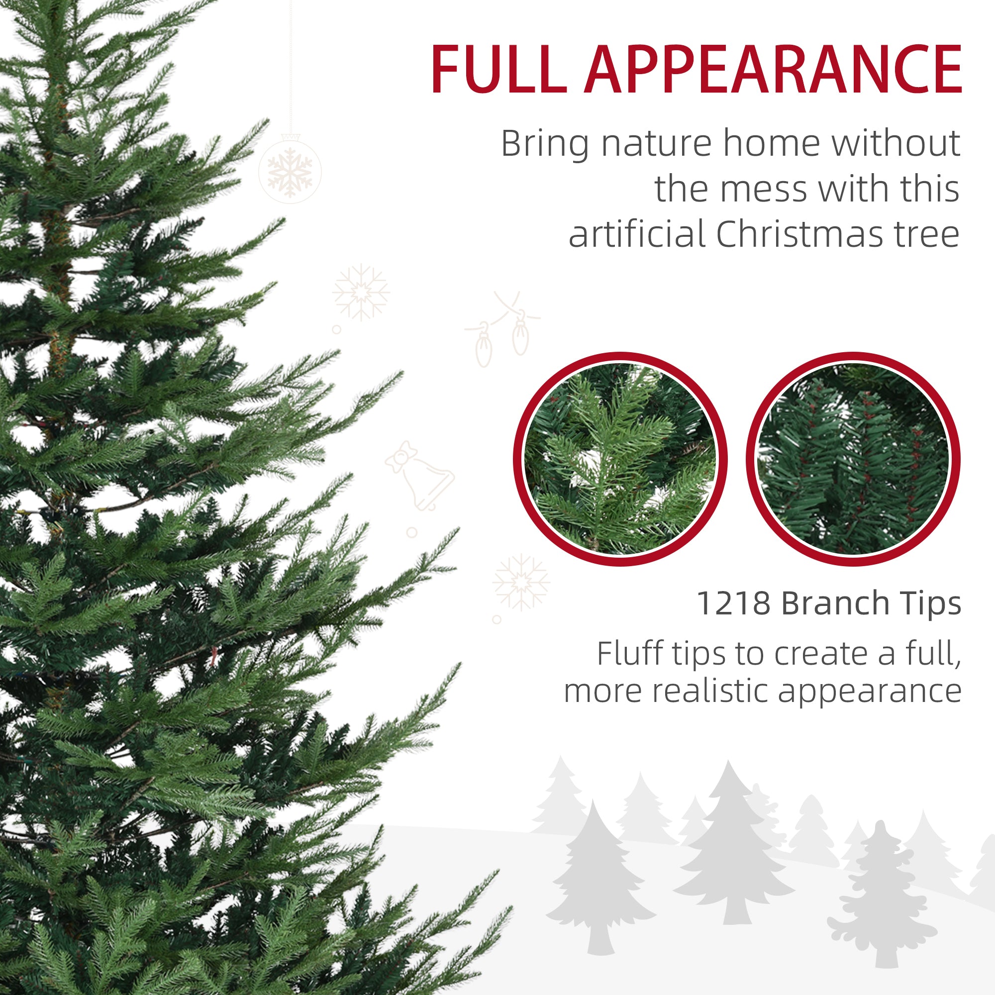 7.5 Foot Artificial Christmas Tree Pine Hinged Xmas Tree with 1218 Realistic Branches Green