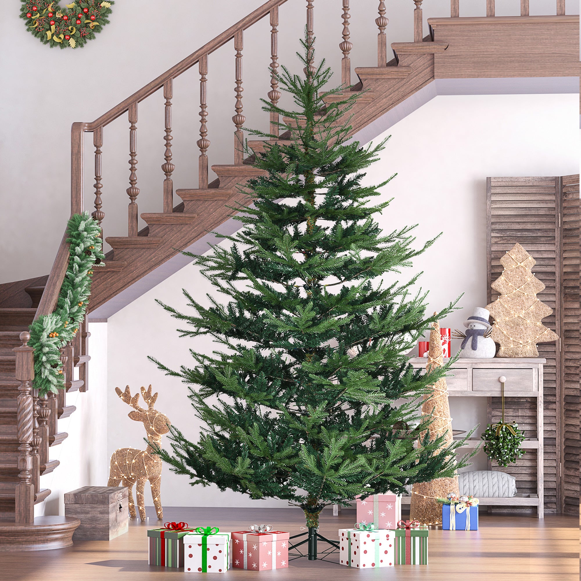 7.5 Foot Artificial Christmas Tree Pine Hinged Xmas Tree with 1218 Realistic Branches Green