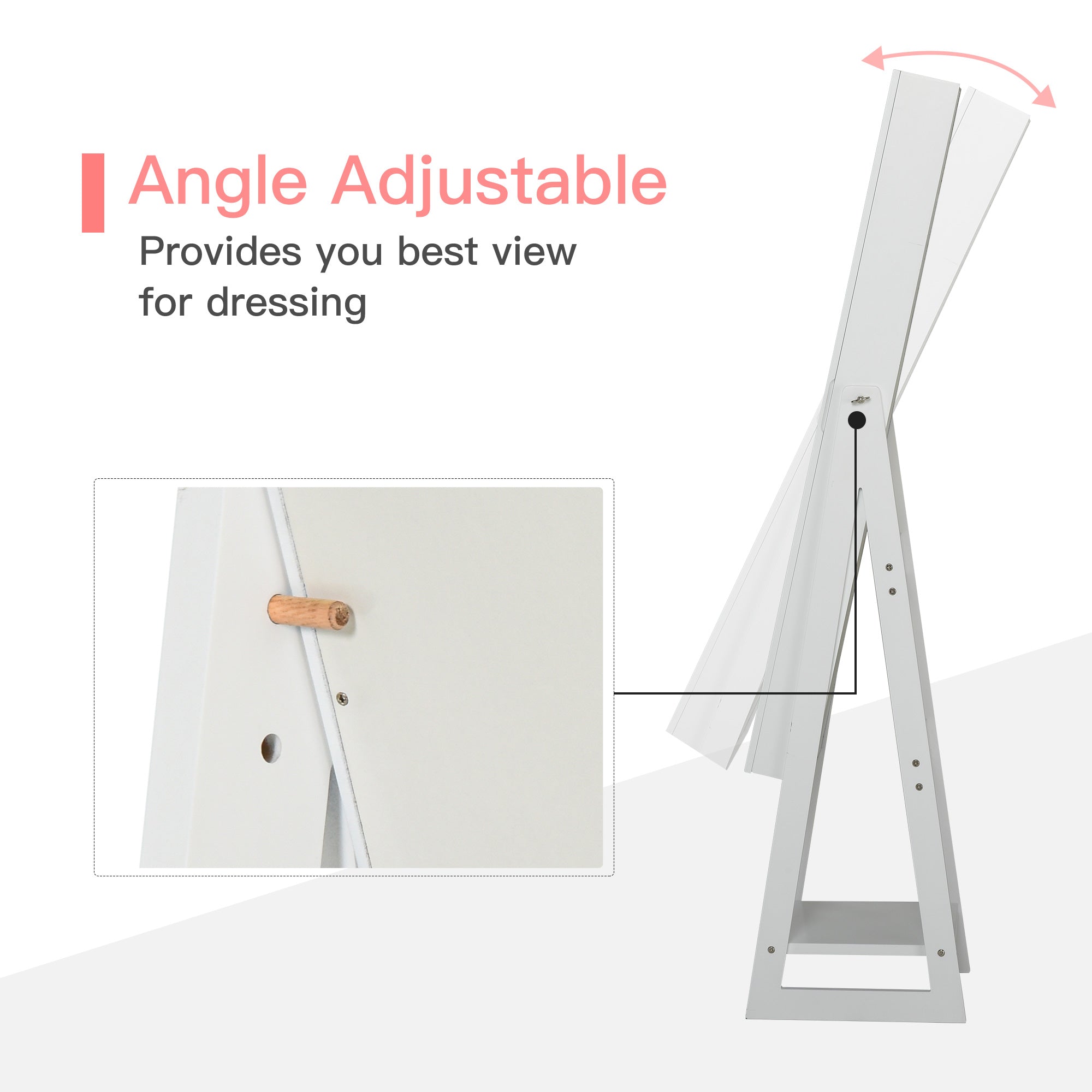 Jewellery Cabinet with Full-Length Mirror, Standing Jewelry Armoire with LED Light, Hooks, Slots, Shelves, Drawers, Folding Panel, Pencil Holders, Mirror with Storage, White