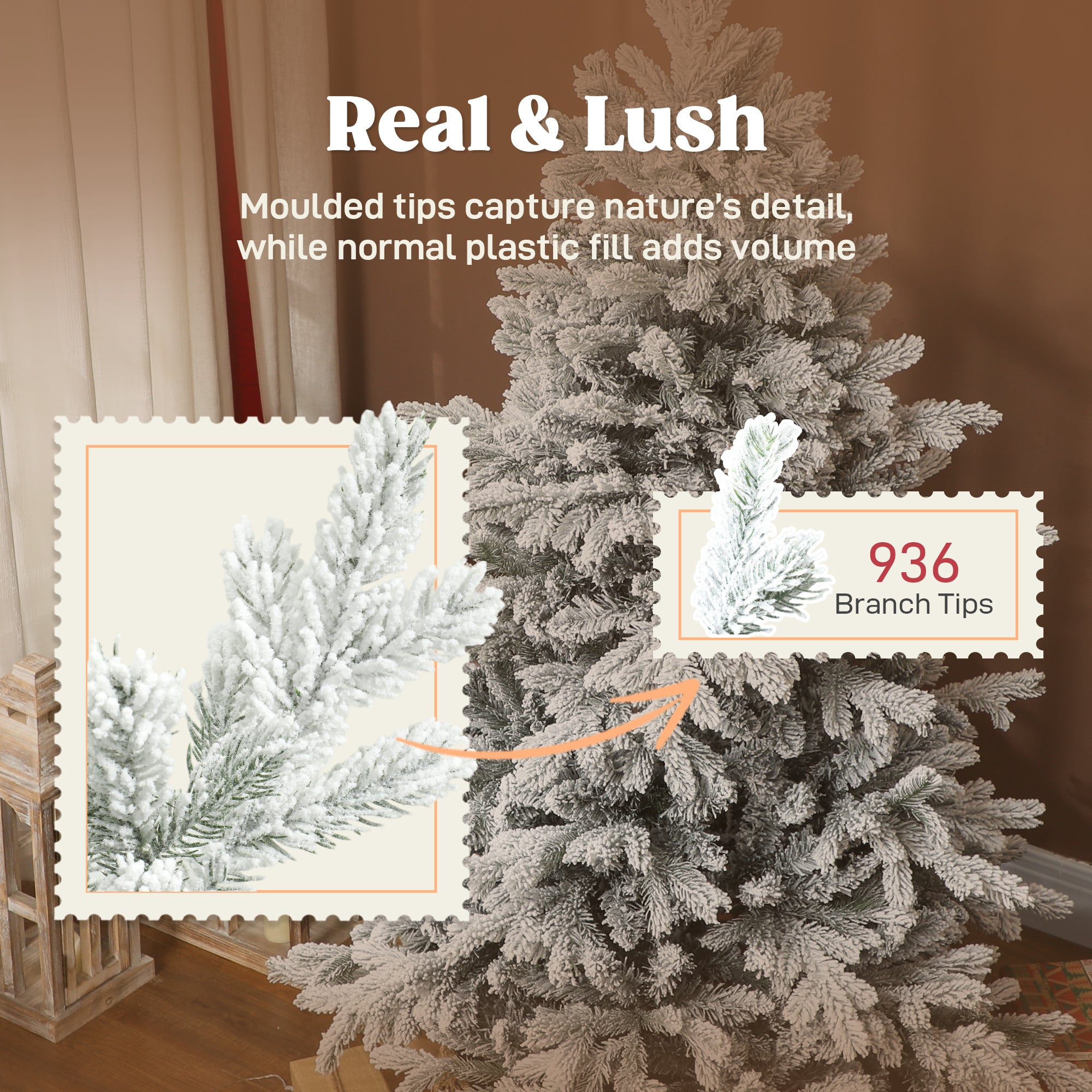 5ft Snow Flocked Christmas Tree with Realistic Tips, Wide Hinged Xmas Tree with Foldable Metal Stand, Easy Assembly for Home Decor