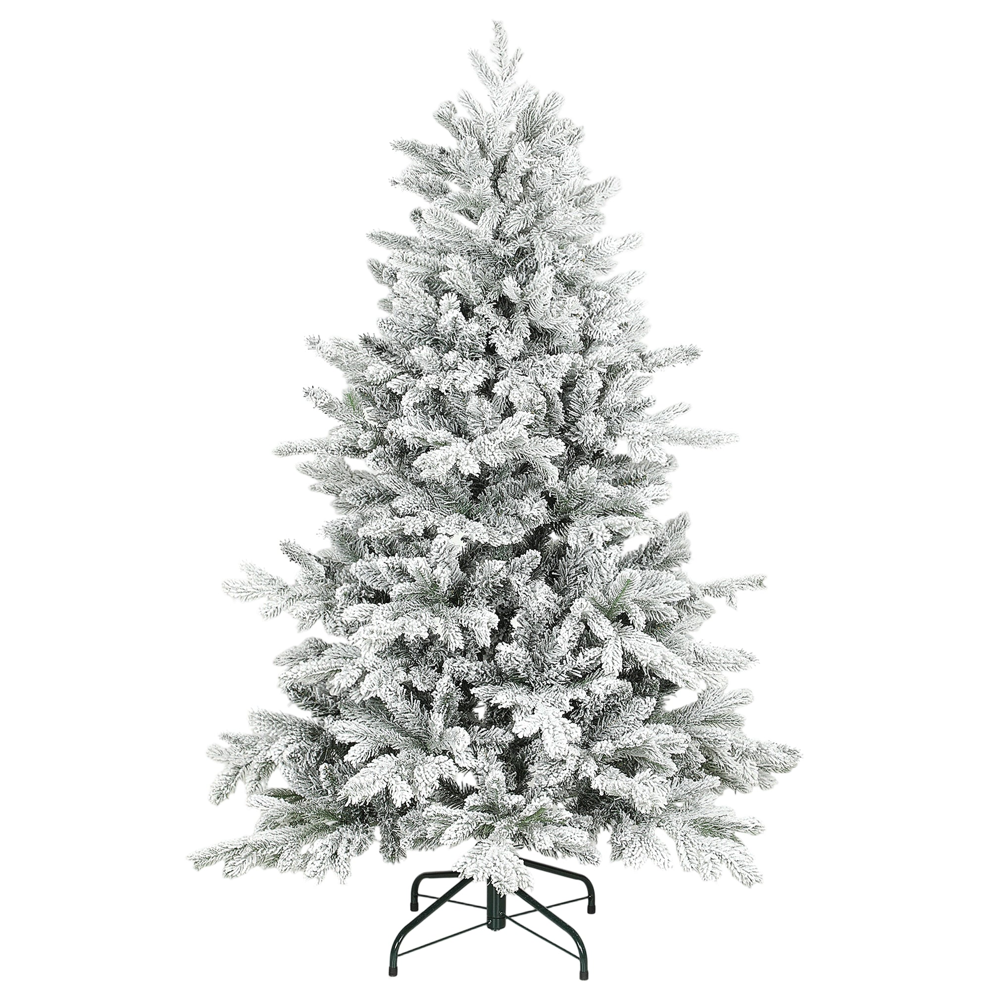 5ft Snow Flocked Christmas Tree with Realistic Tips, Wide Hinged Xmas Tree with Foldable Metal Stand, Easy Assembly for Home Decor