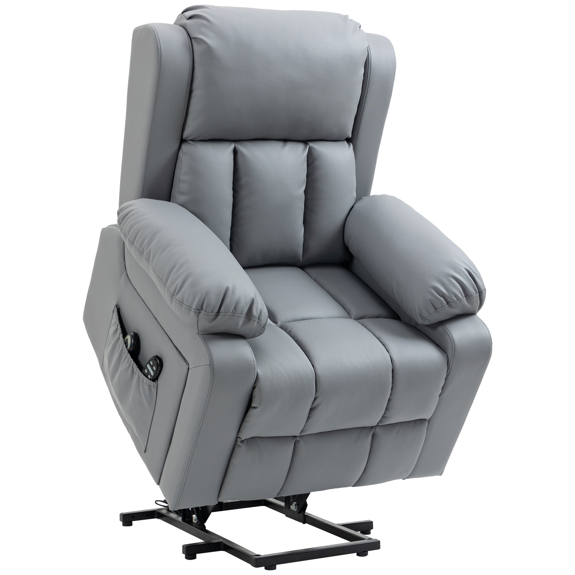 Electric Recliner Chair Lift Chair for Elderly with Vibration Massage Remote Control and Side Pockets Gray