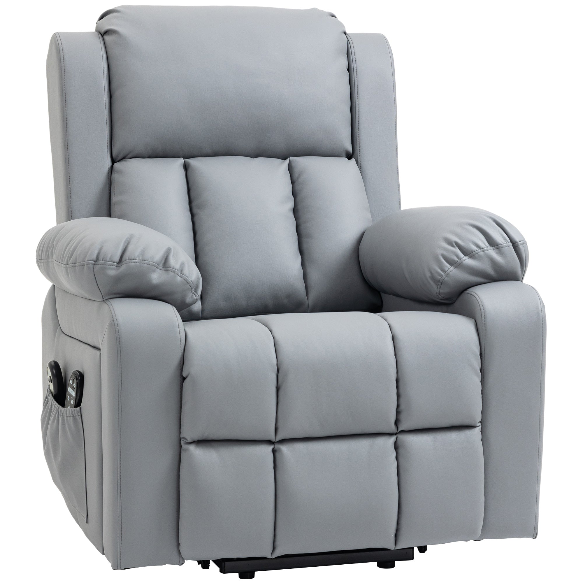 Electric Recliner Chair Lift Chair for Elderly with Vibration Massage Remote Control and Side Pockets Gray