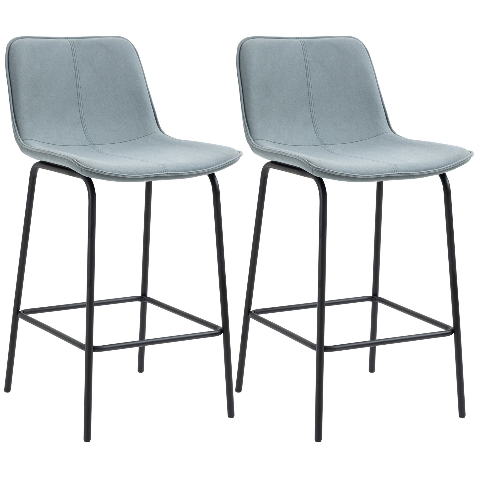 HOMCOM Bar Stools Set of 2, Upholstered Counter Height Bar Chairs, 26" (66 cm) Kitchen Stools with Steel Legs for Dining Area, Kitchen Aisle, Light Grey