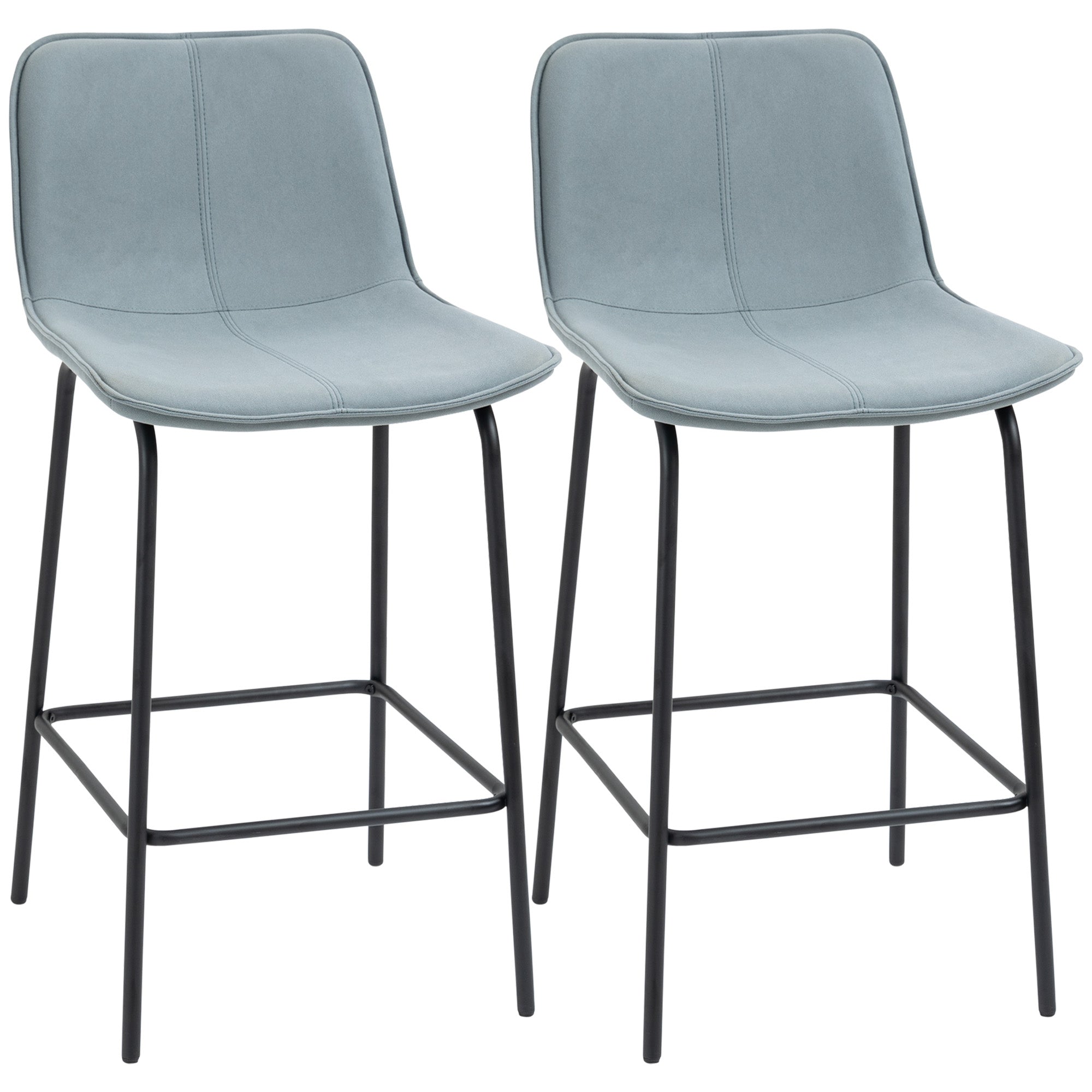 HOMCOM Bar Stools Set of 2, Upholstered Counter Height Bar Chairs, 26" (66 cm) Kitchen Stools with Steel Legs for Dining Area, Kitchen Aisle, Light Grey