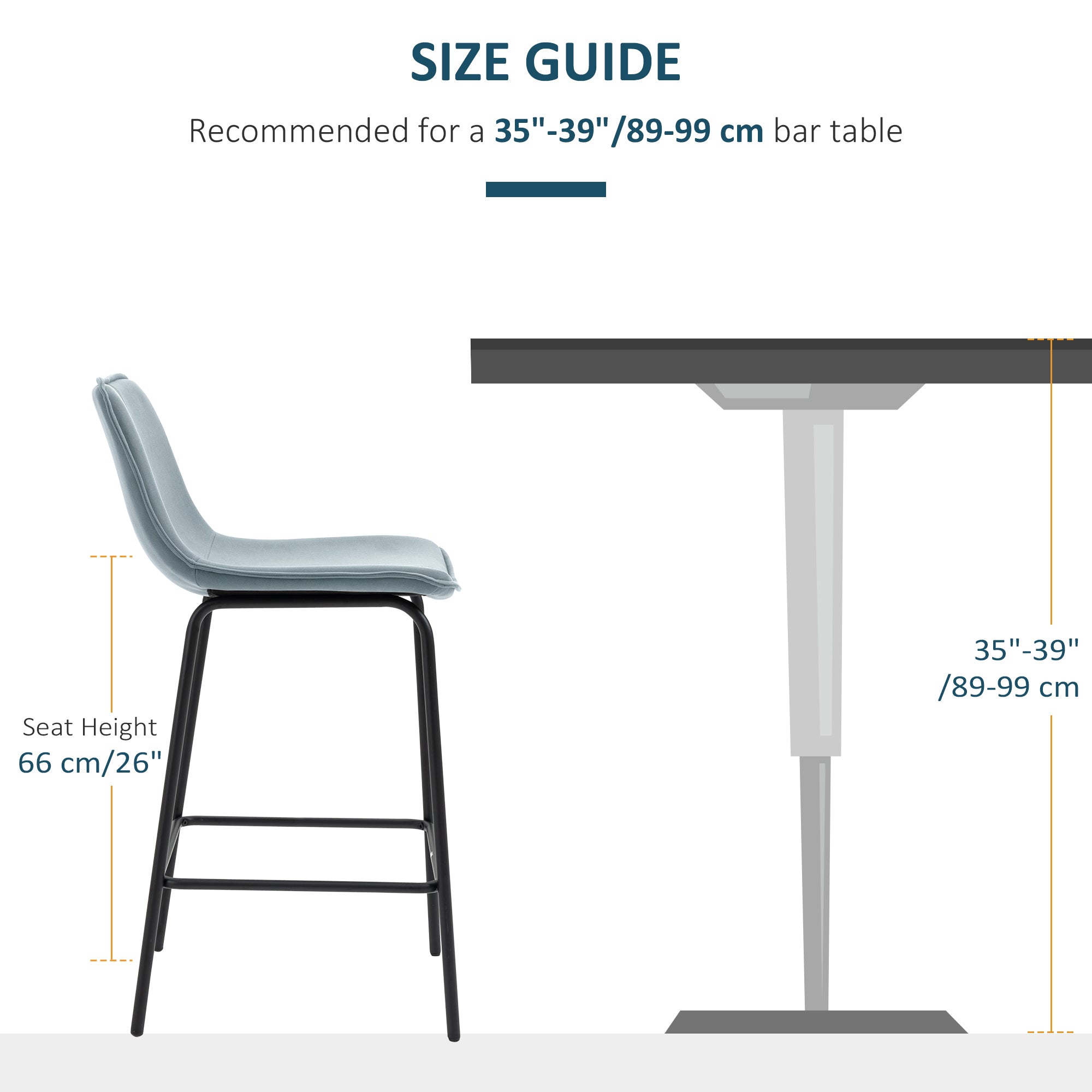 HOMCOM Bar Stools Set of 2, Upholstered Counter Height Bar Chairs, 26" (66 cm) Kitchen Stools with Steel Legs for Dining Area, Kitchen Aisle, Light Grey