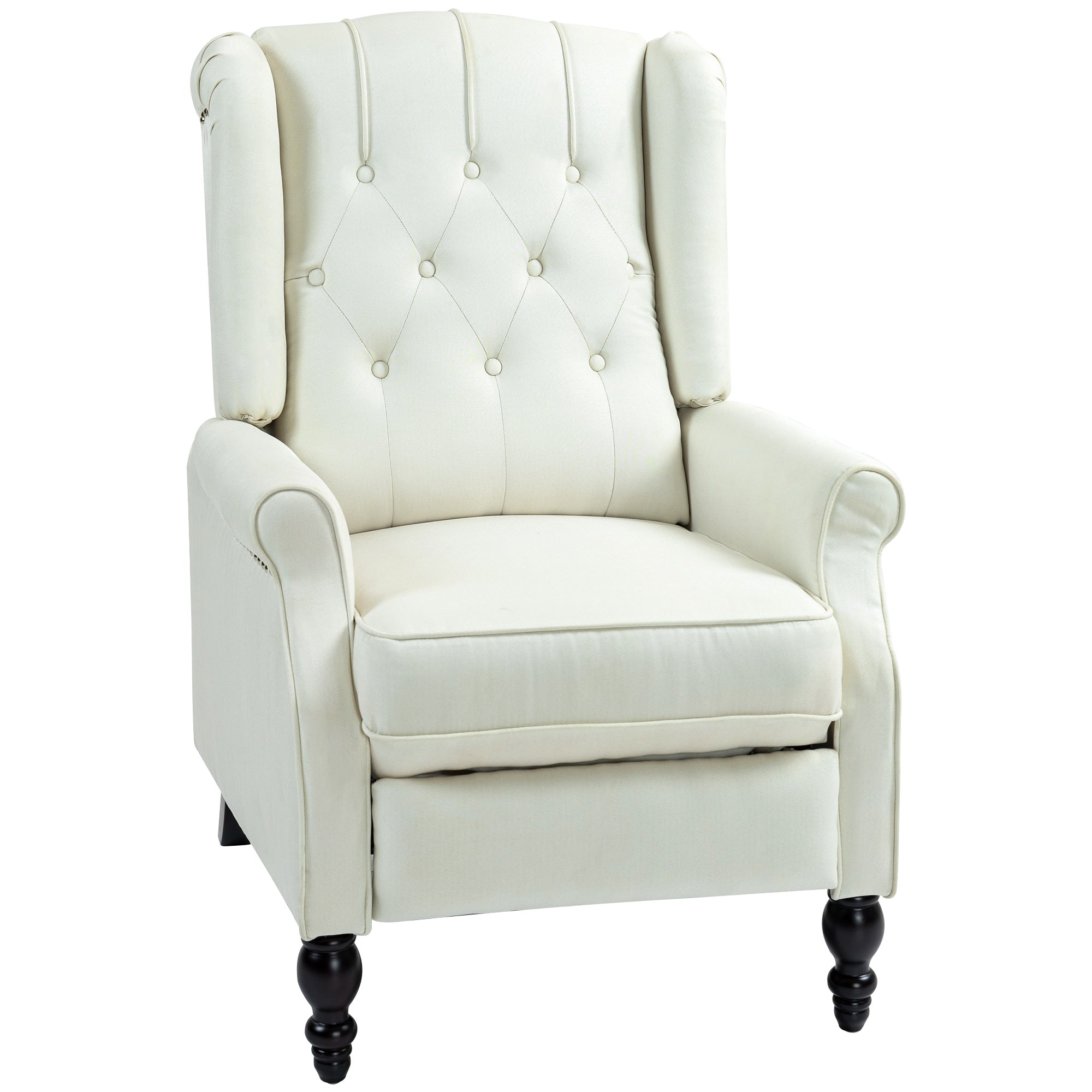 HOMCOM Fabric Recliner Chair for Living Room, Push Back Reclining Chair with Wingback, Button Tufted, Nail Head Trim, Footrest, Cream White