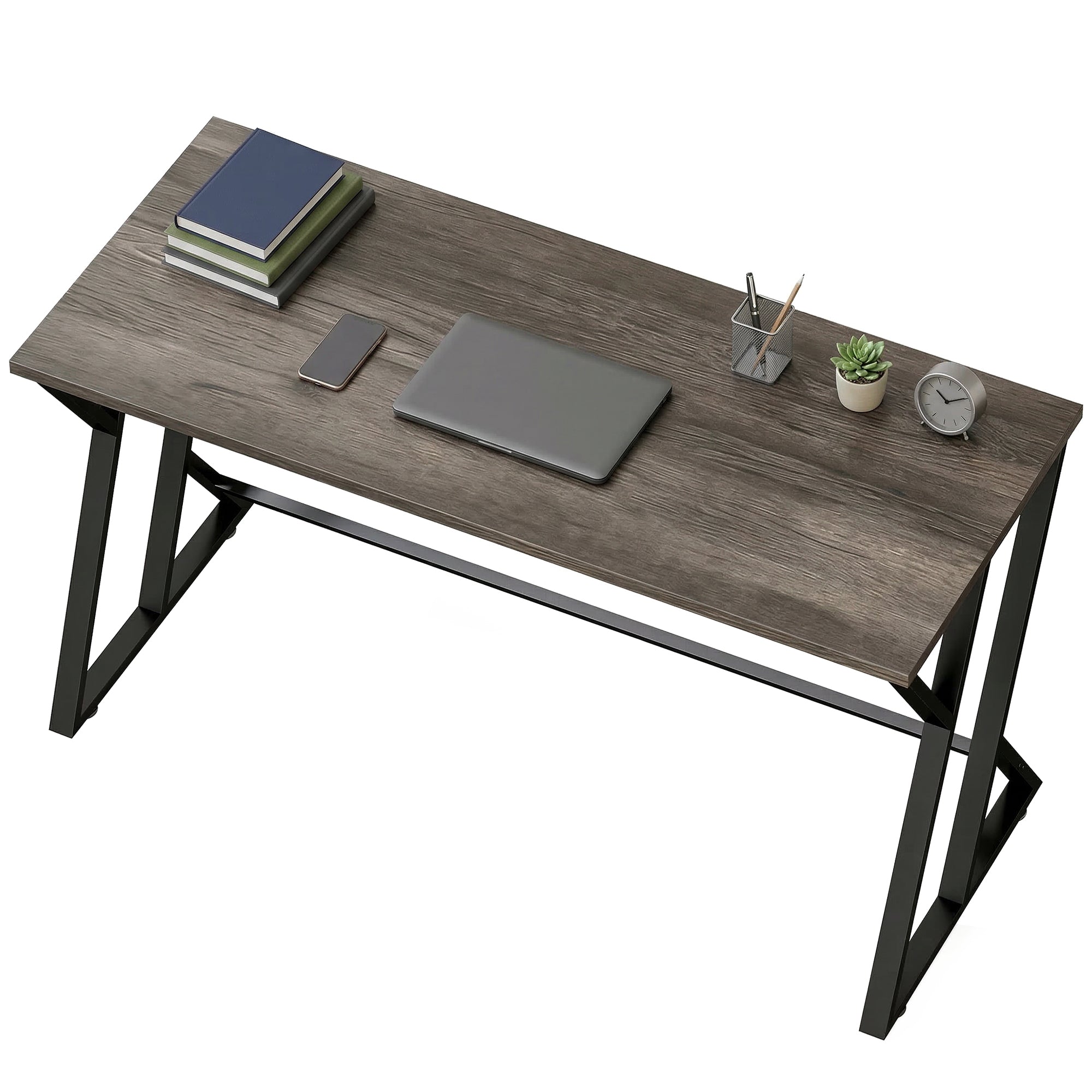 55 Inch Computer Desk, Industrial Writing Desk with Z-Shaped Metal Leg, Study Table for Home Office, Bedroom, Small Spaces, Distressed Gray