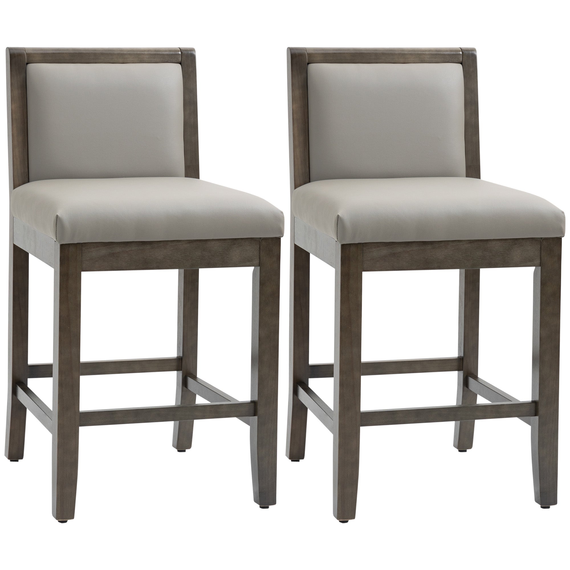 Counter Height Bar Stools Set of 2 Bar Chairs with Wood Legs Grey