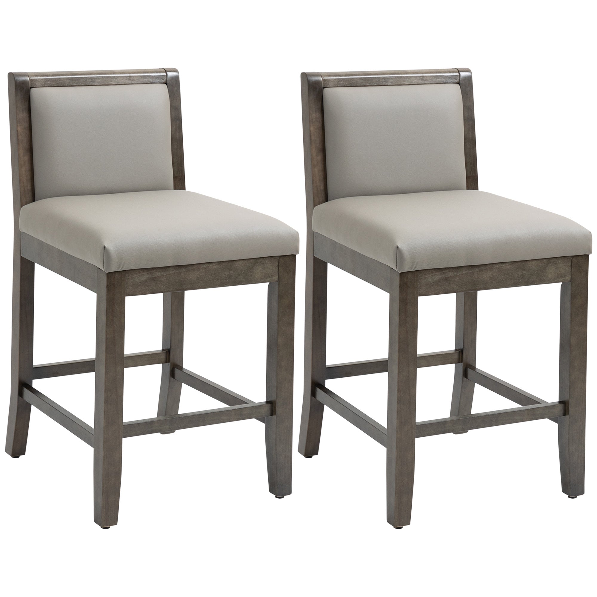 Counter Height Bar Stools Set of 2 Bar Chairs with Wood Legs Grey