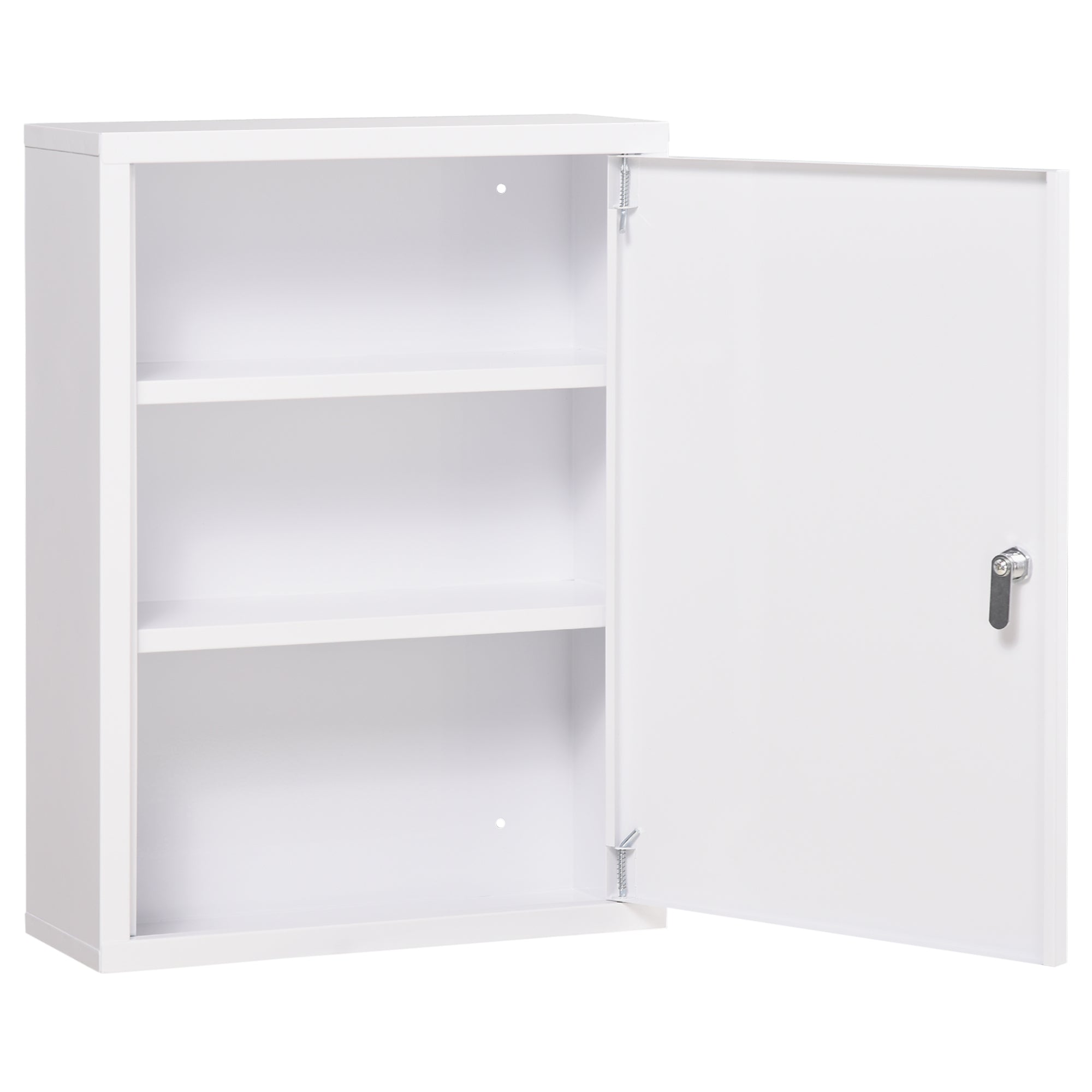 kleankin 16" x 21" Wall Medicine Cabinet with Lock, 3 Tier Steel Locking Wall Cabinet for Bathroom, Kitchen with 2 Keys, White