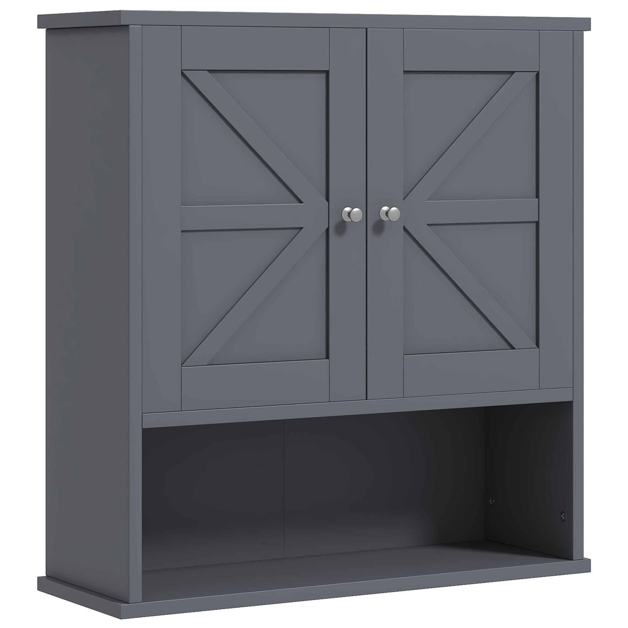 kleankin Farmhouse Bathroom Medicine Cabinet, Wall Cabinet with Barn Doors and Adjustable Shelf for Laundry Room, Gray