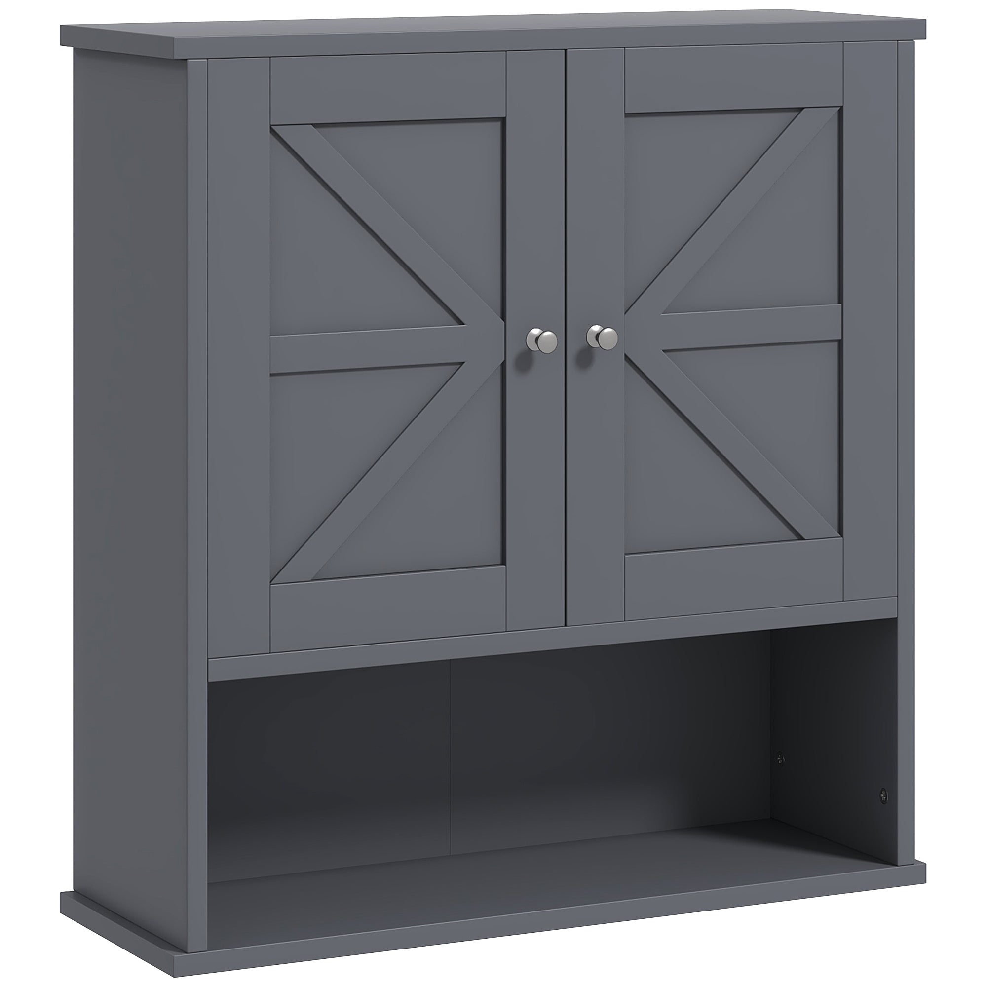 kleankin Farmhouse Bathroom Medicine Cabinet, Wall Cabinet with Barn Doors and Adjustable Shelf for Laundry Room, Gray