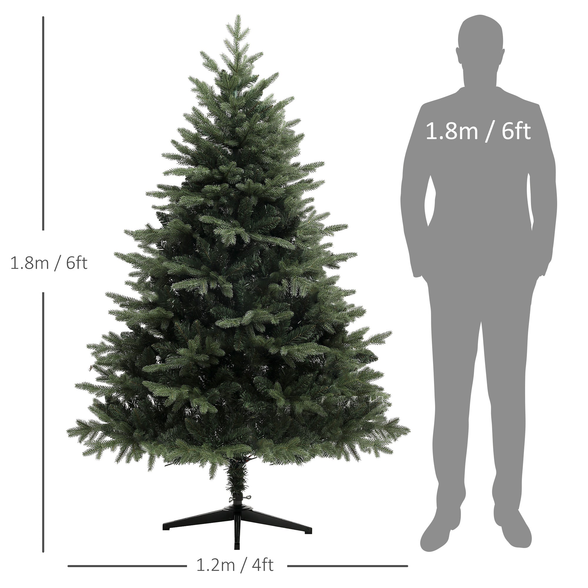 6ft Artificial Spurce Christmas Tree with 1696 Branch Tips and Foldable Steel Base, Realistic Hinged Xmas Tree for Home Office, Green