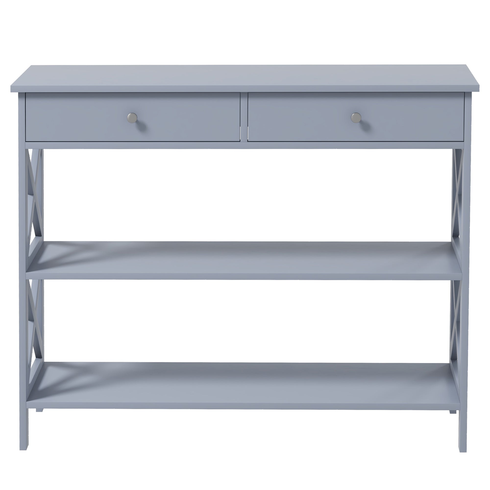 HOMCOM Console Table Sofa Side Desk with Storage Shelves Drawers X Frame for Living Room Entryway Grey