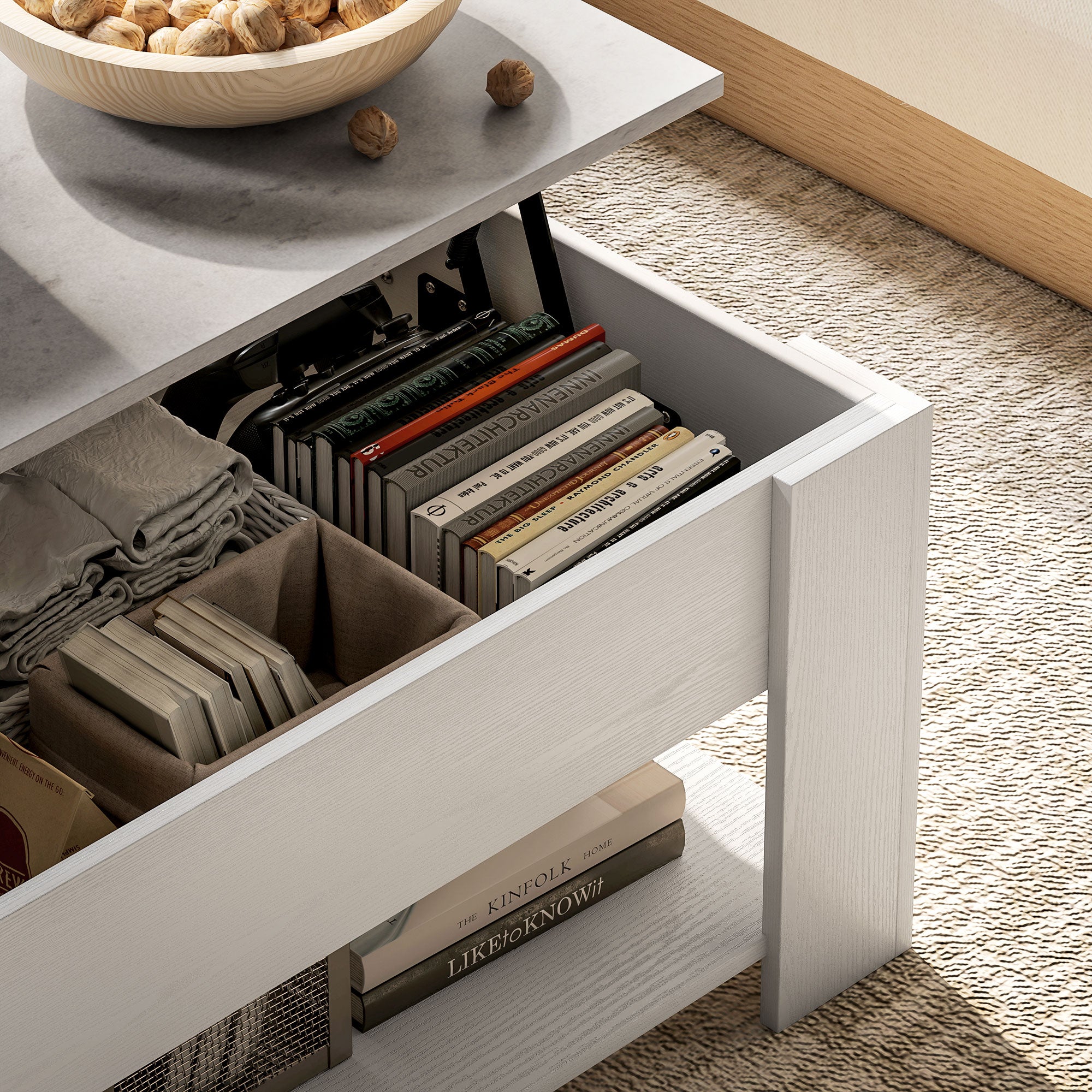 HOMCOM Lift Top Coffee Table with Hidden Storage Compartment and Open Shelf, Center Table for Living Room, White