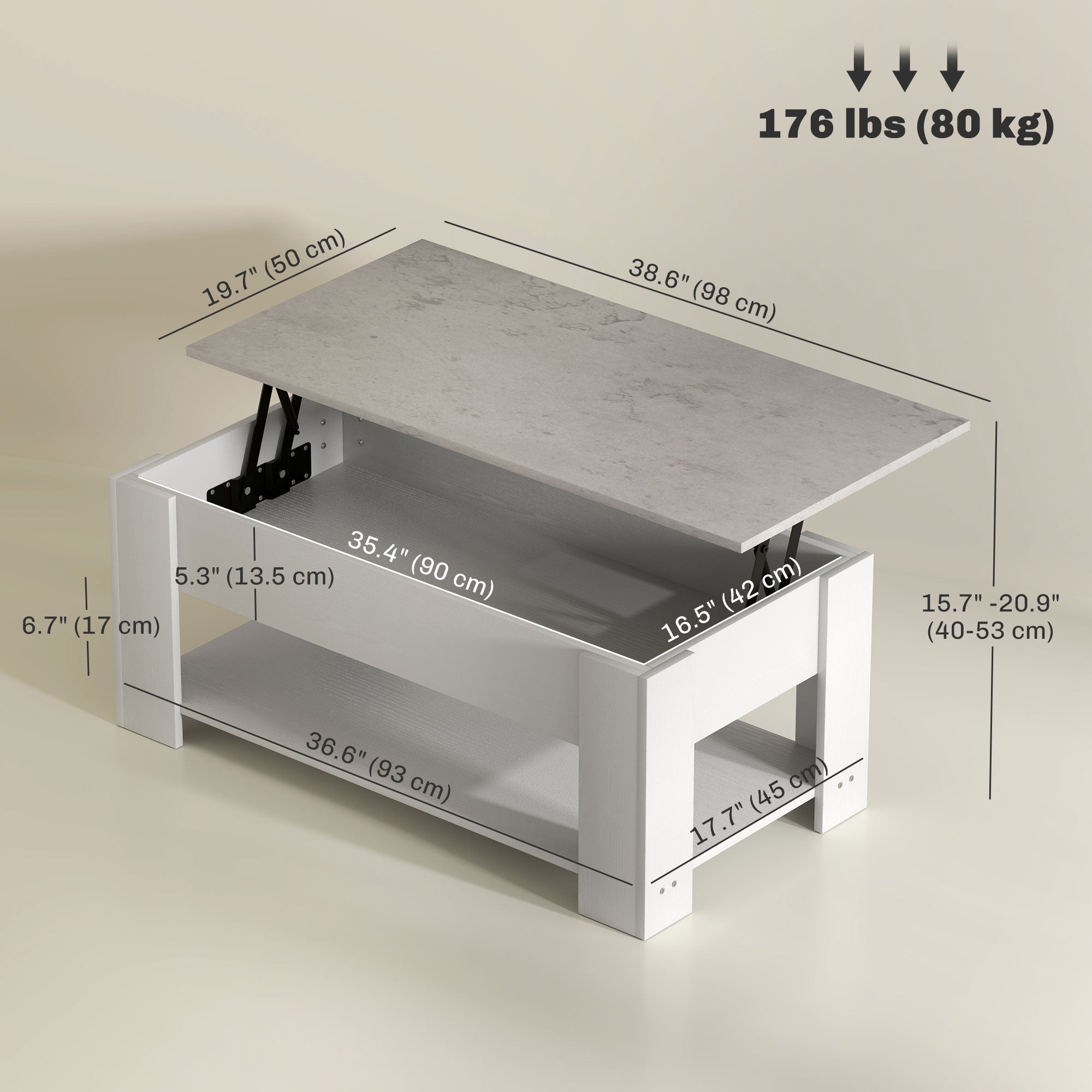 HOMCOM Lift Top Coffee Table with Hidden Storage Compartment and Open Shelf, Center Table for Living Room, White