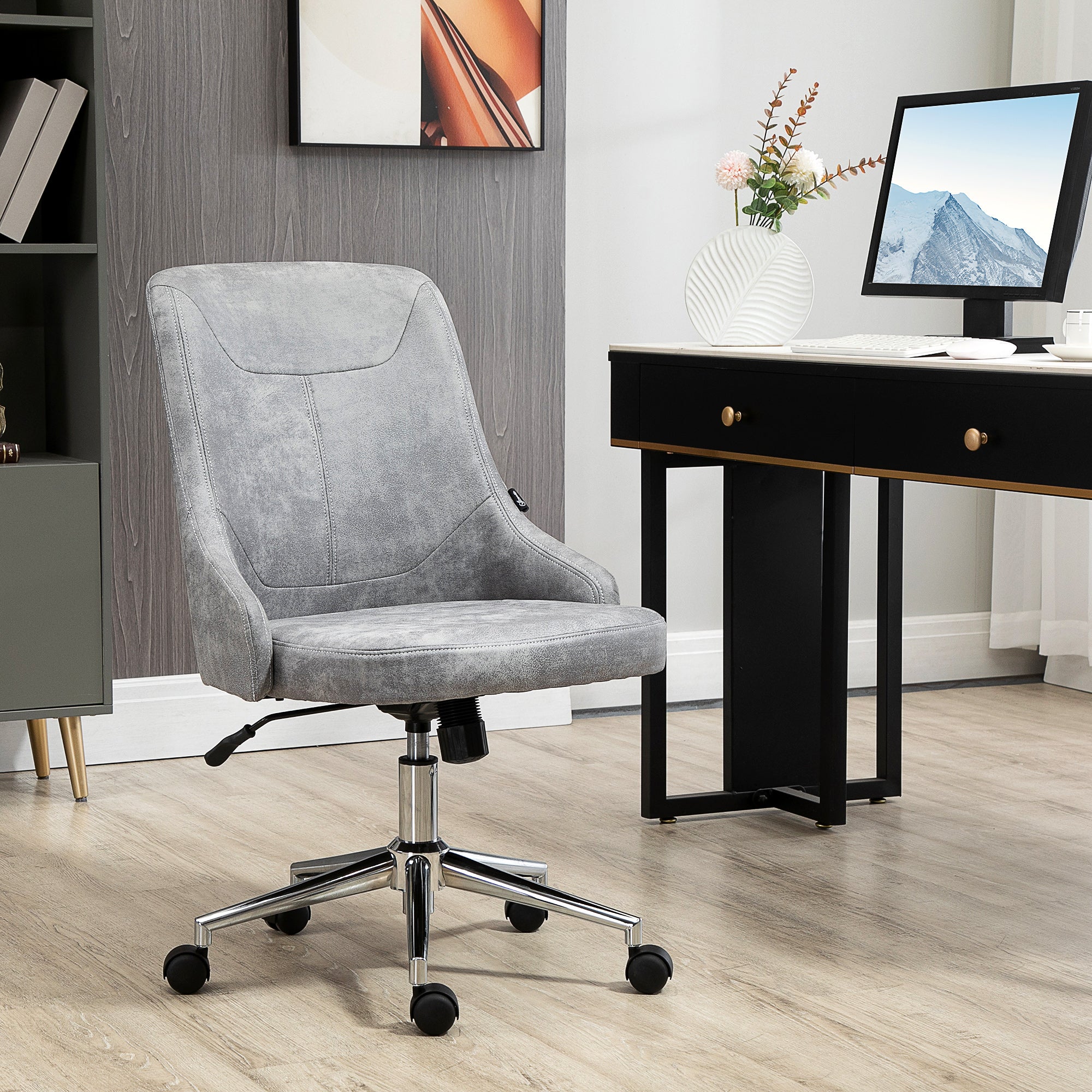 Vinsetto Mid-Back Home Office Chair, Height Adjustable Task Chair with 360 Degree Swivel and Tilt Function, Light Grey