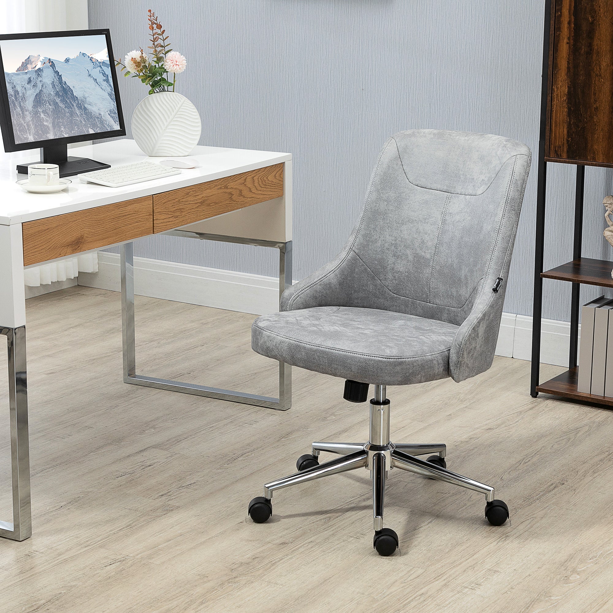 Vinsetto Mid-Back Home Office Chair, Height Adjustable Task Chair with 360 Degree Swivel and Tilt Function, Light Grey