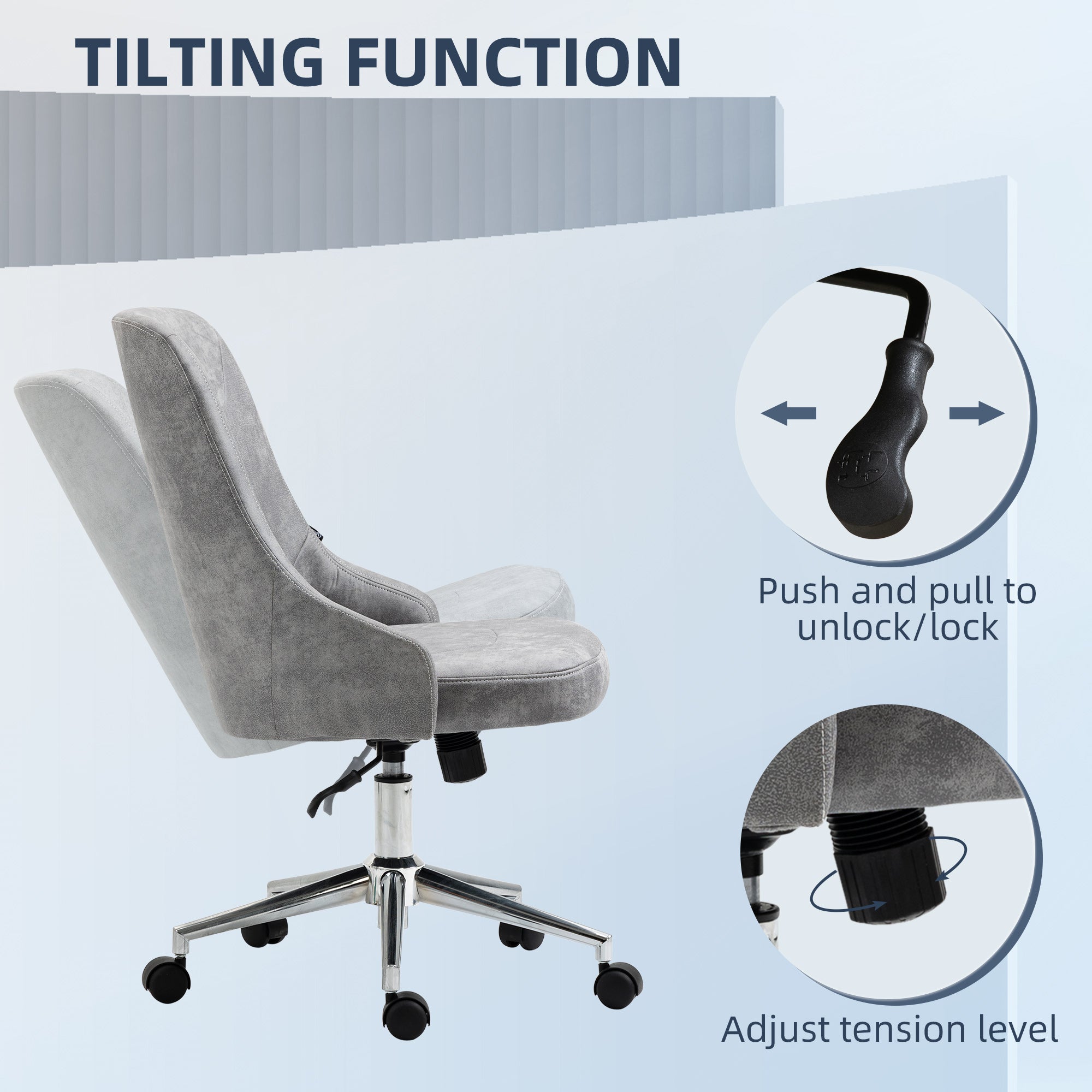 Vinsetto Mid-Back Home Office Chair, Height Adjustable Task Chair with 360 Degree Swivel and Tilt Function, Light Grey